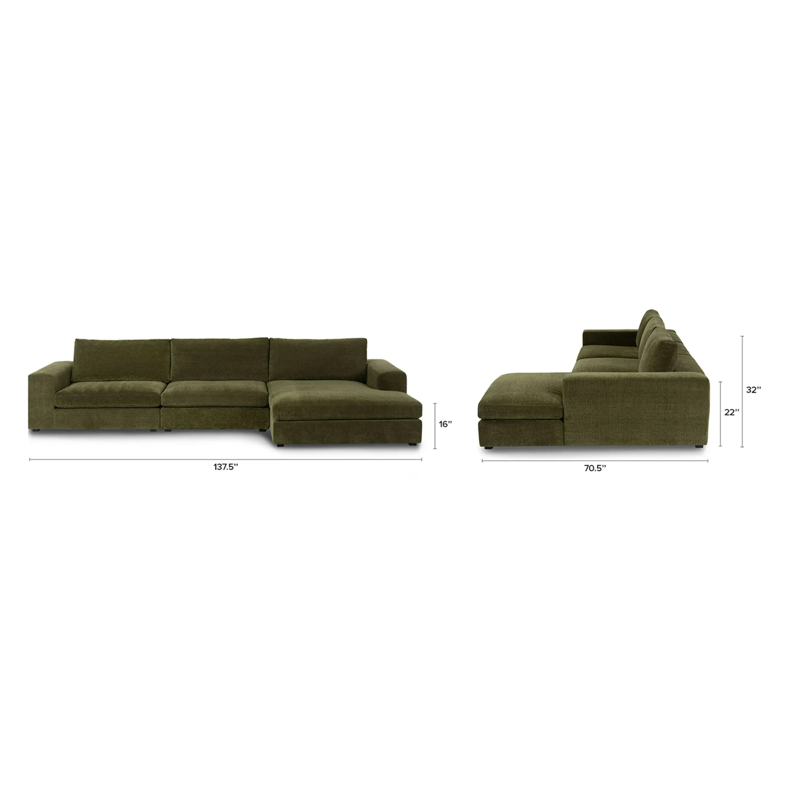 Beta 137.5_ Right Modular Chaise Sectional - Cypress Green - Image 14