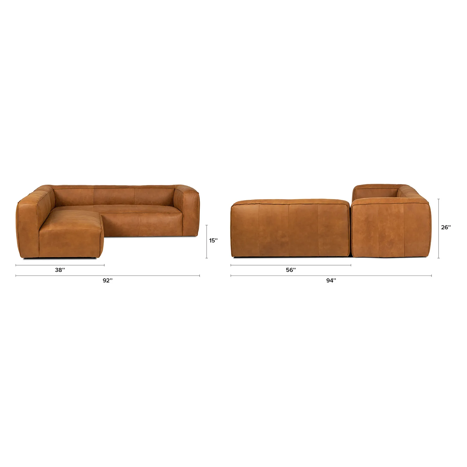 Cigar 94.5_ Leather Reversible Sectional - Rawhide Tan - Image 14
