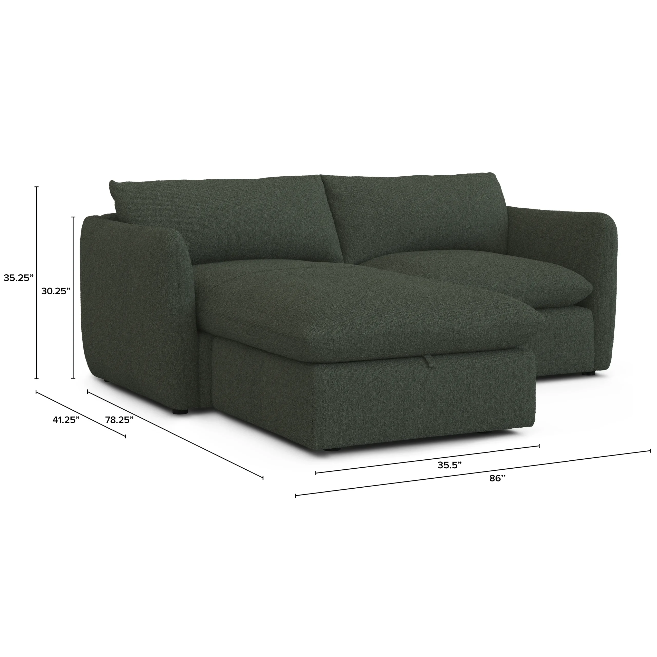 Leigh 86_ Reversible Storage Sectional - Green Wool Bouclé - Image 14