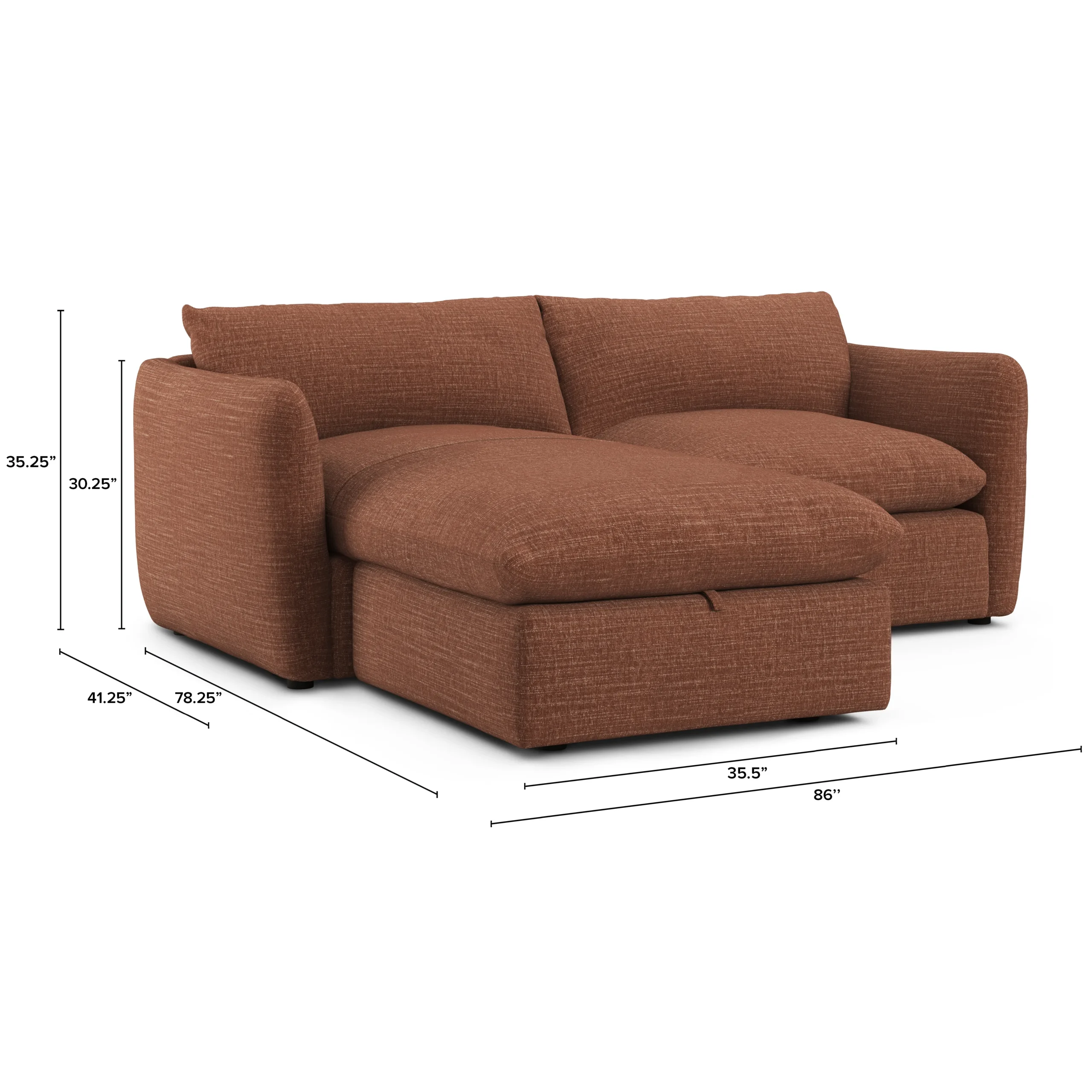 Leigh 86_ Reversible Storage Sectional - Napa Rust - Image 14