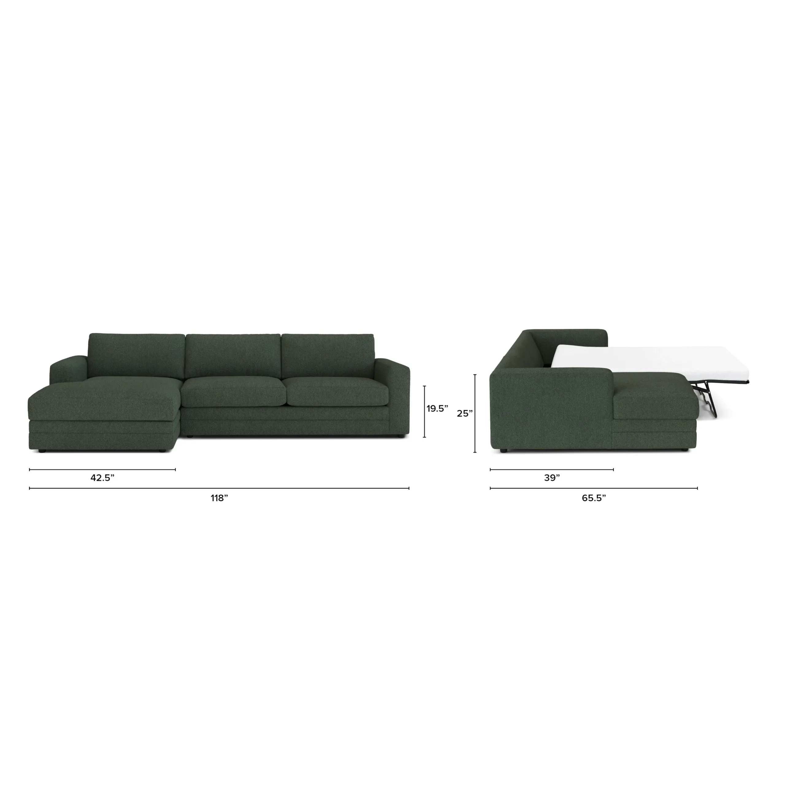 Riley 118_ Left Storage Sleeper Sectional - Green Wool Bouclé - Image 14