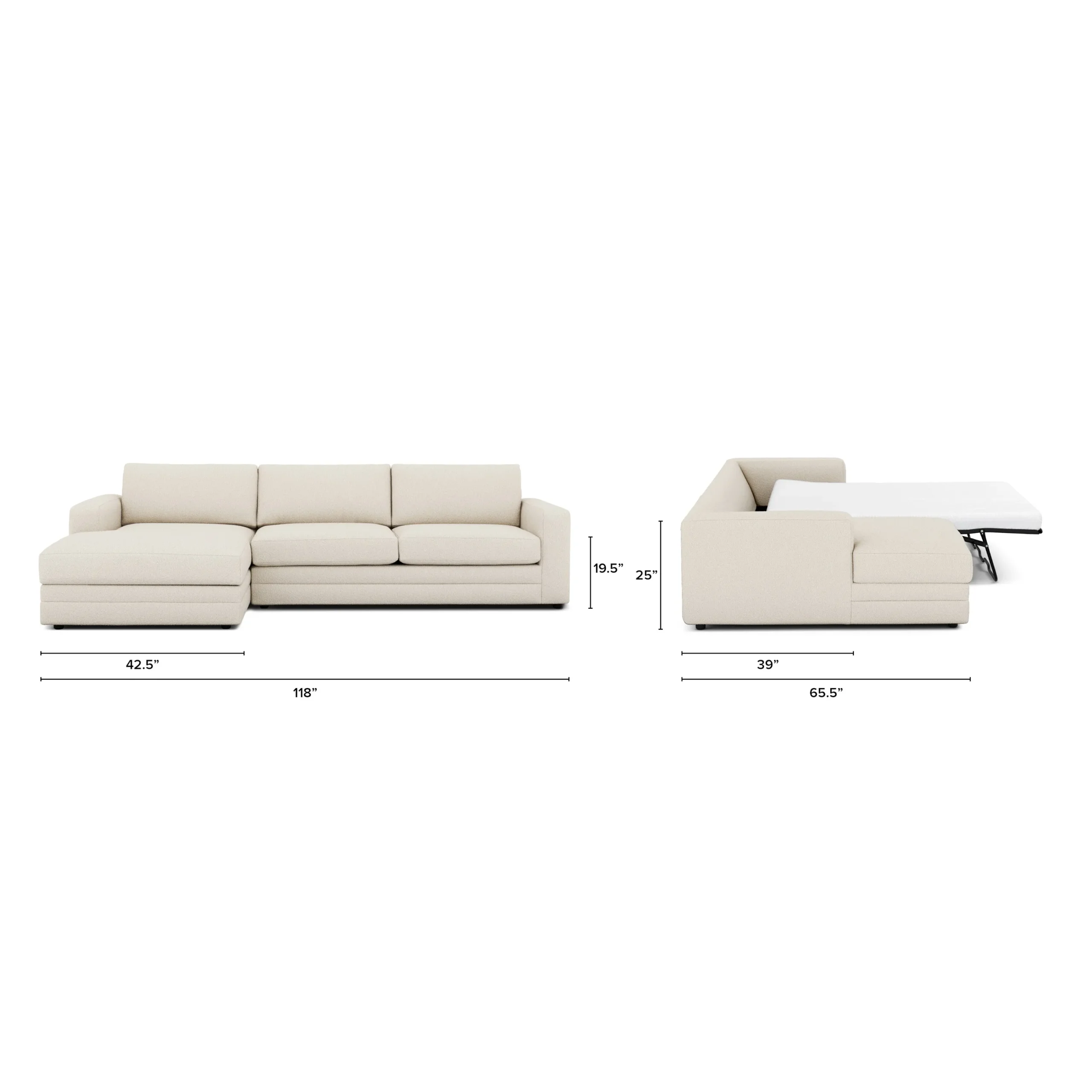 Riley 118_ Left Storage Sleeper Sectional - Ivory Wool Bouclé - Image 14