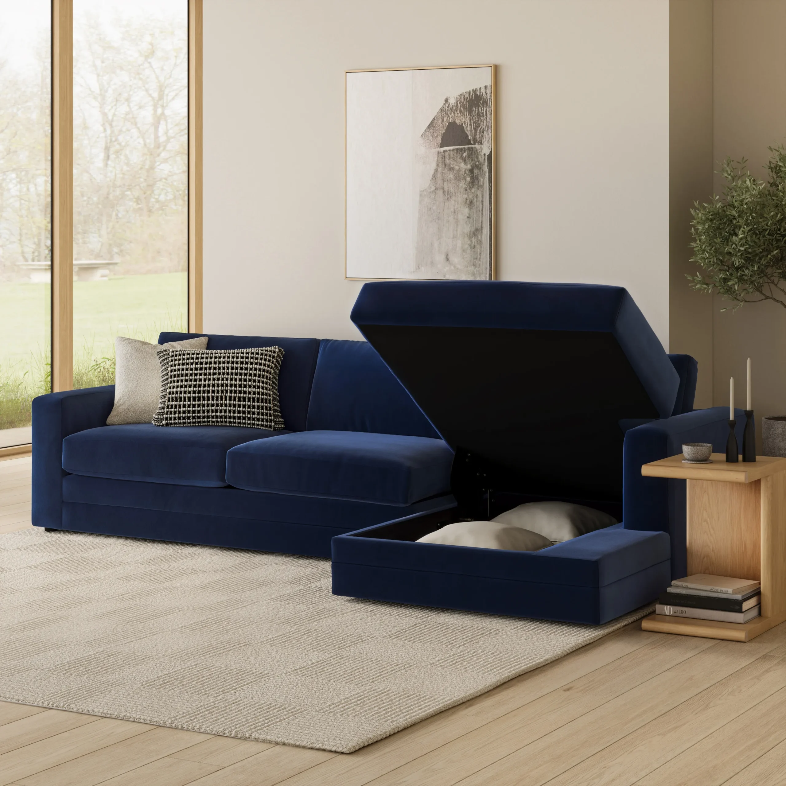 Riley 118_ Velvet Right Storage Sleeper Sectional - Hale Ink - Image 11