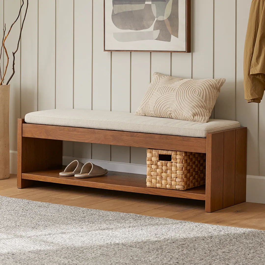 Cassie 56_ Bench - Smoked Oak and Taupe Chenille - Image 15