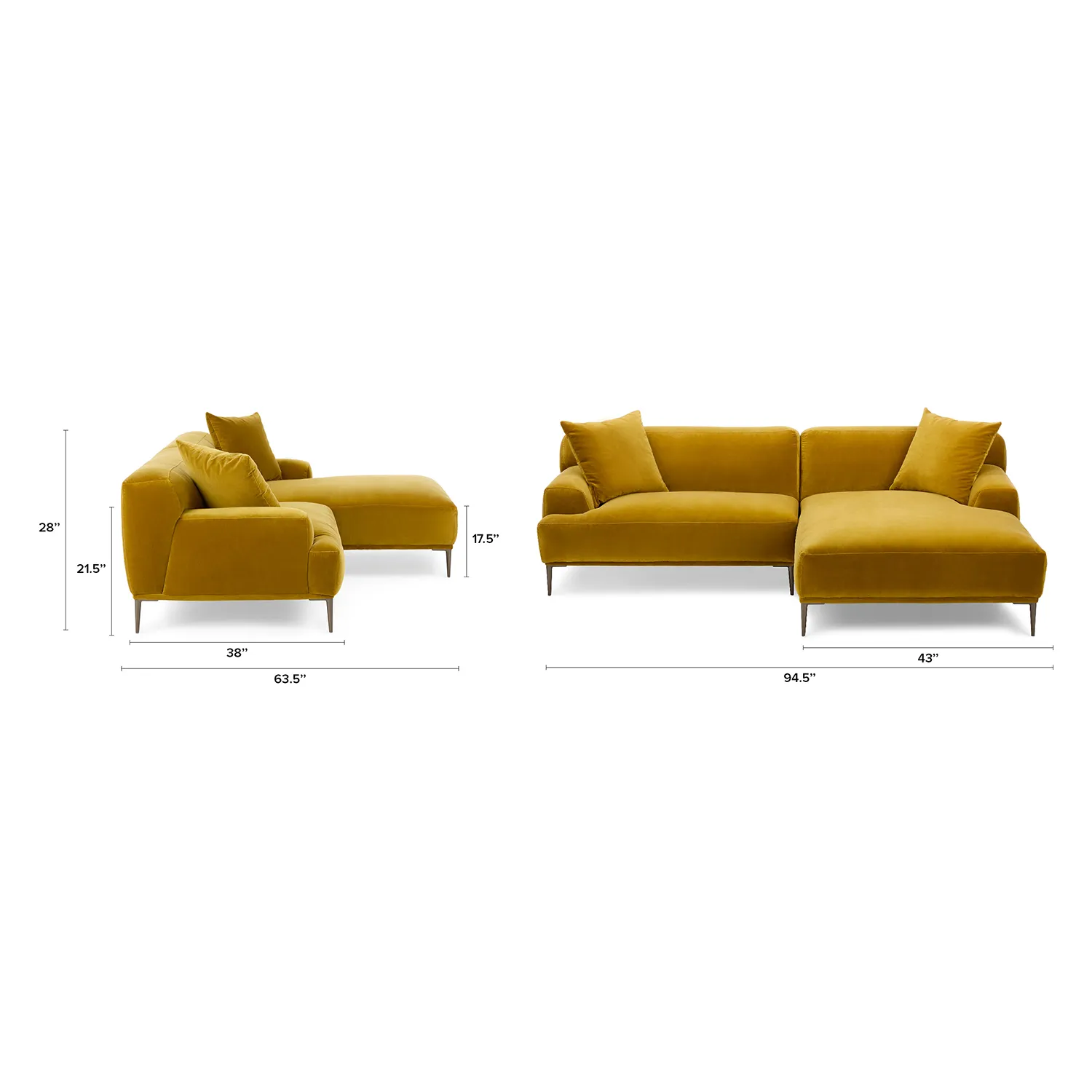 Abisko 94.5_ Velvet Right Sectional - Plush Yarrow Gold - Image 15
