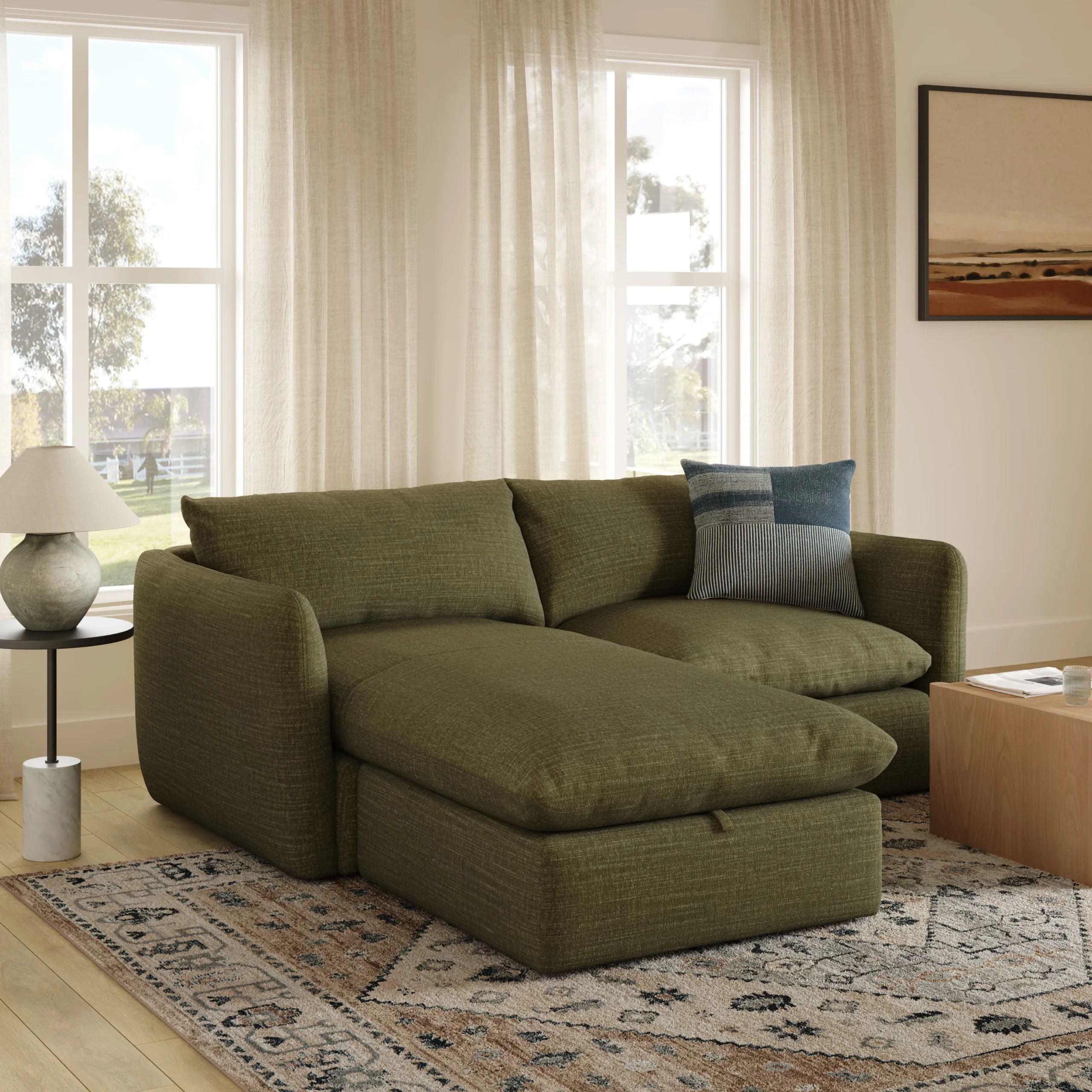 Leigh 86_ Reversible Storage Sleeper Sectional - Napa Moss - Image 15