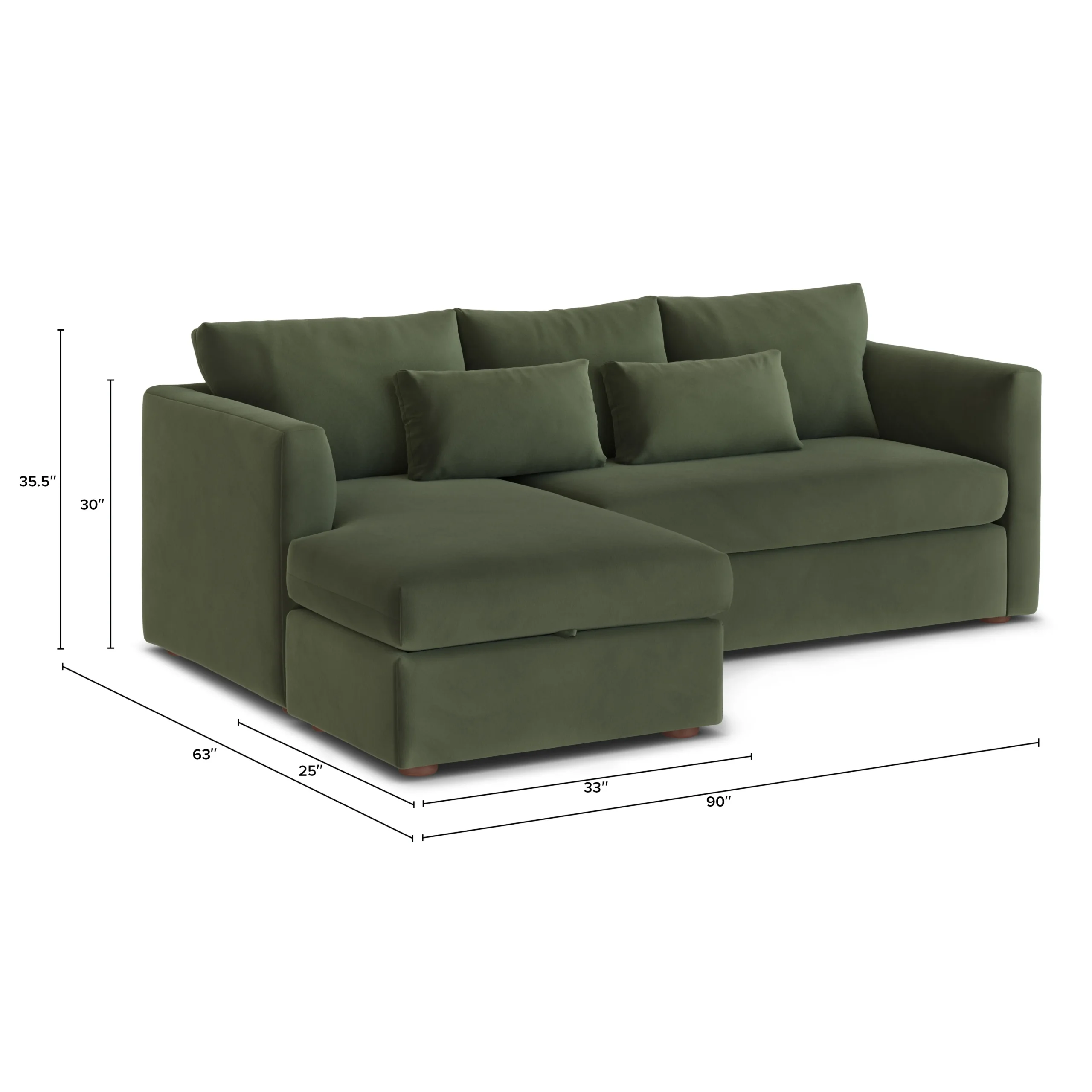 Marina 90_ Velvet Reversible Storage Sleeper Sectional - Hale Fir Green - Image 15