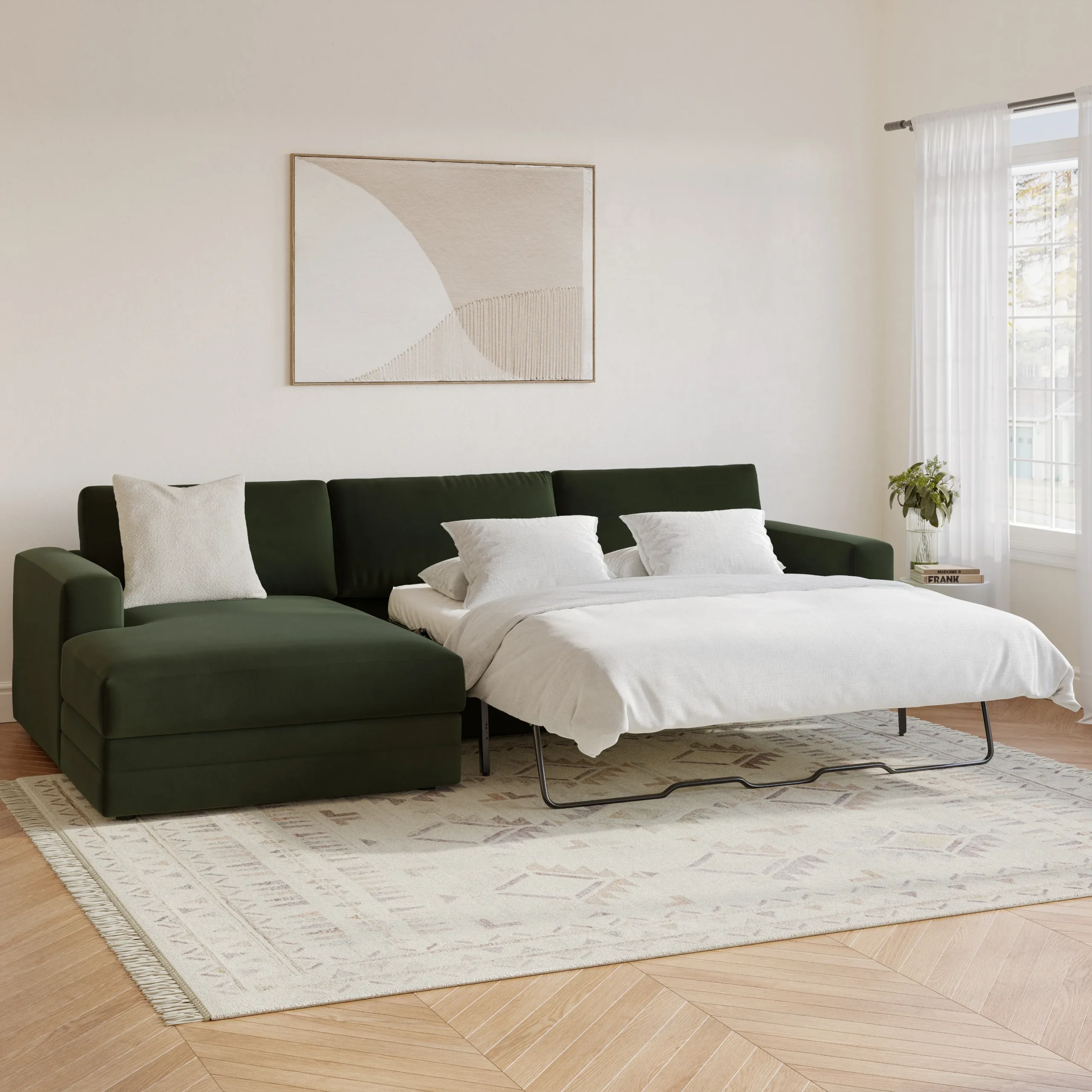 Riley 118_ Velvet Left Storage Sleeper Sectional - Hale Fir Green - Image 12