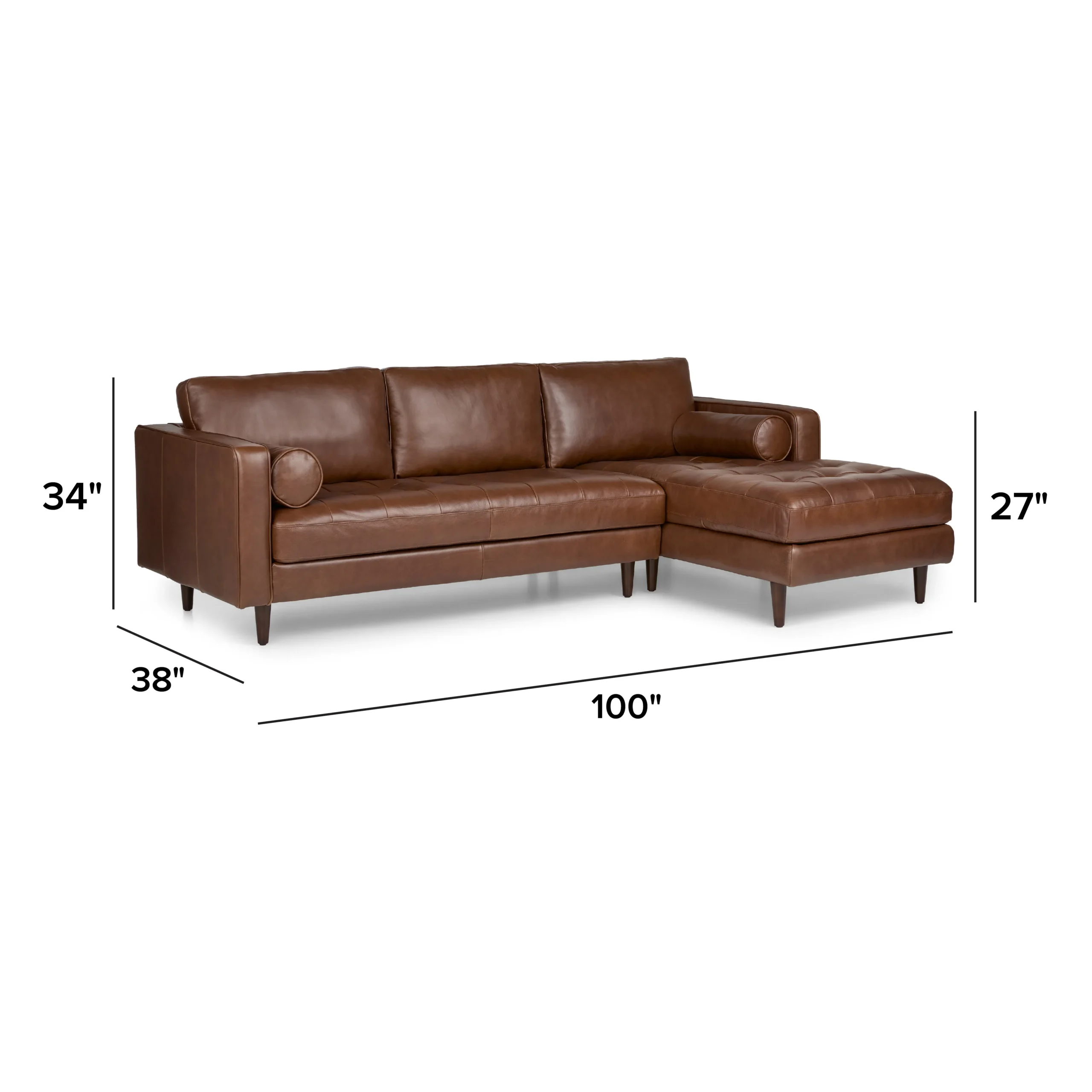 Sven 100_ Tufted Leather Right Sectional - Taos Brown - Image 15
