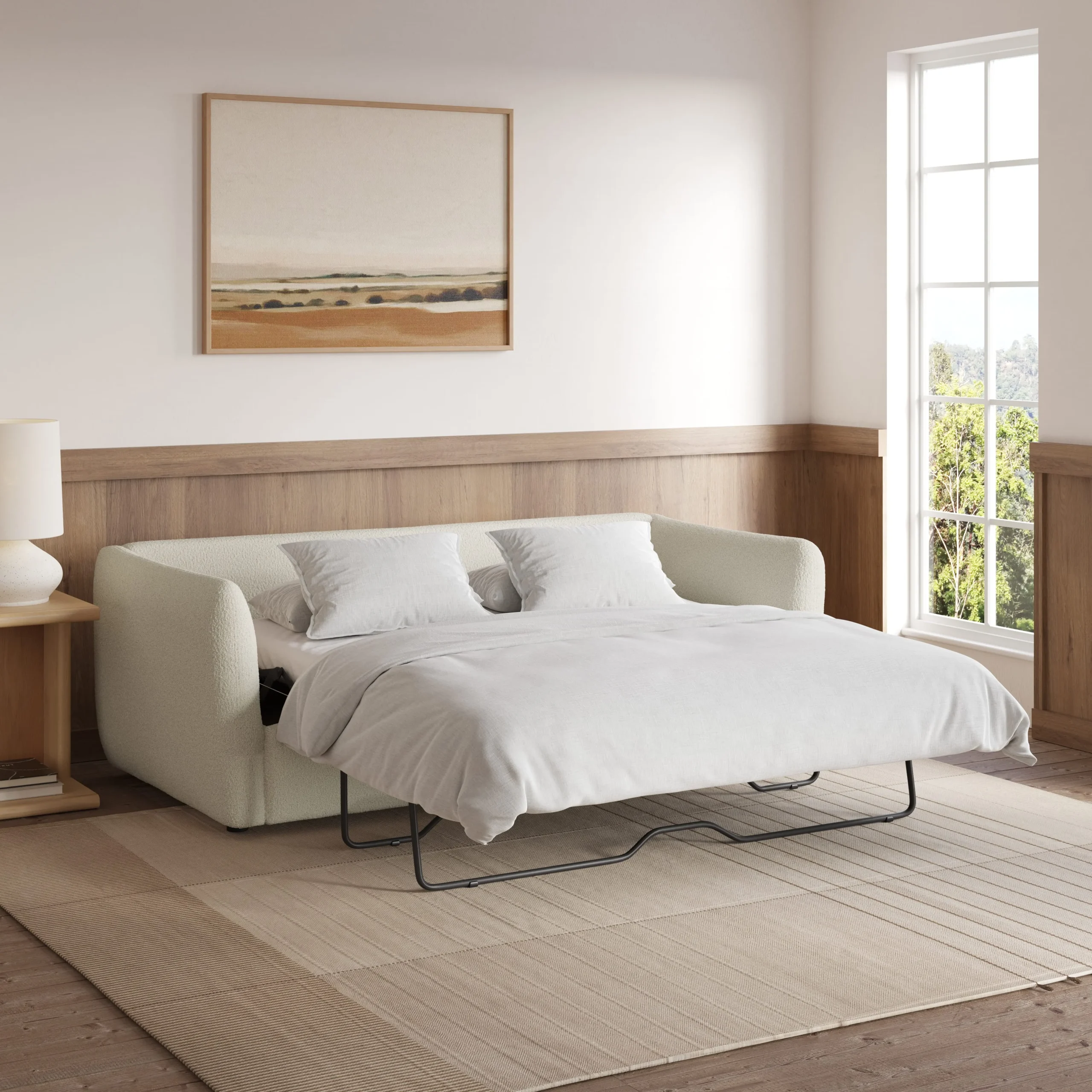 Leigh 86_ Reversible Storage Sleeper Sectional - Ivory Wool Bouclé - Image 16