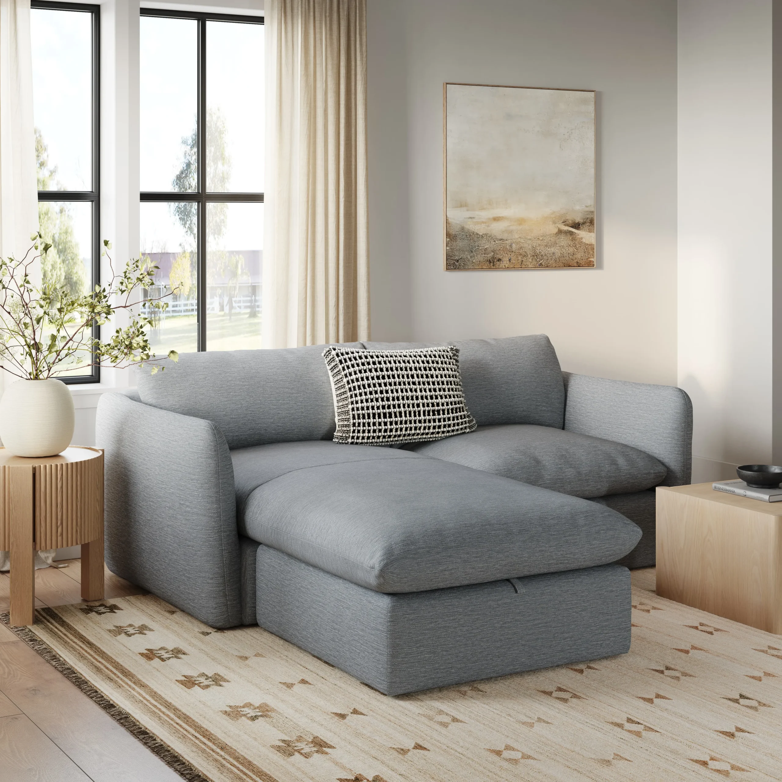 Leigh 86_ Reversible Storage Sleeper Sectional - Silver Light Blue - Image 16