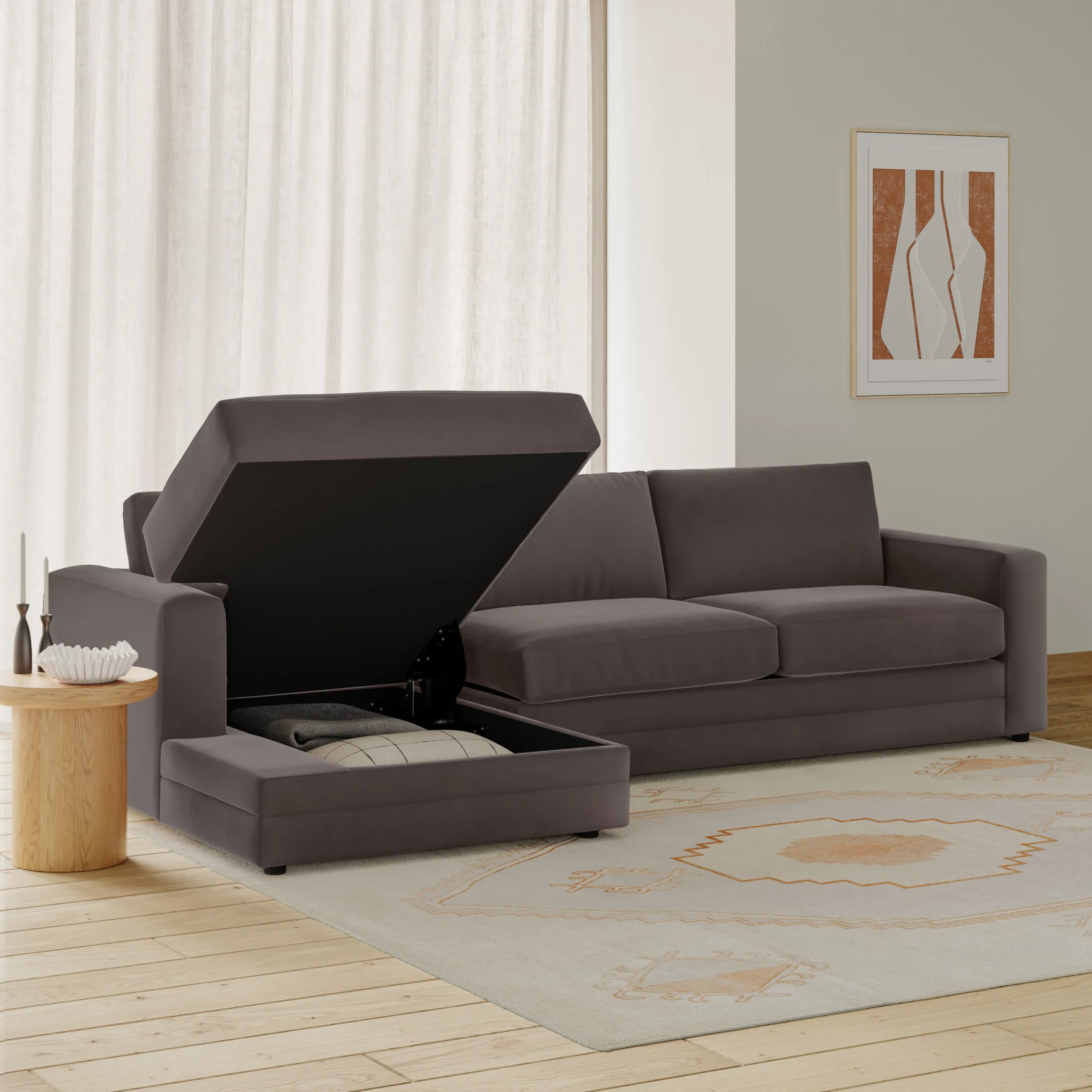 Riley 118_ Velvet Left Storage Sleeper Sectional - Hale Warm Gray - Image 13