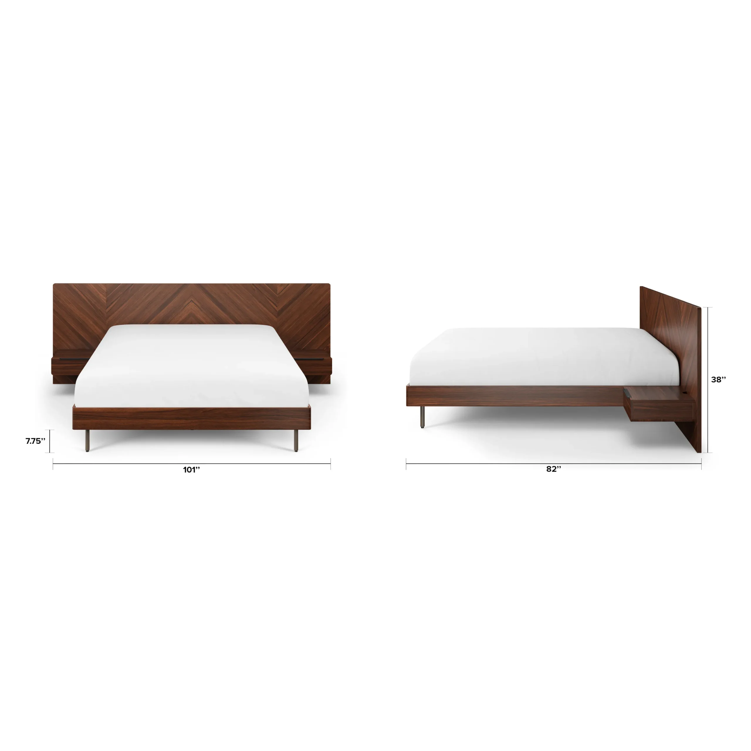 Nera Queen Low Profile Bed with Nightstands Set - Walnut - Image 16