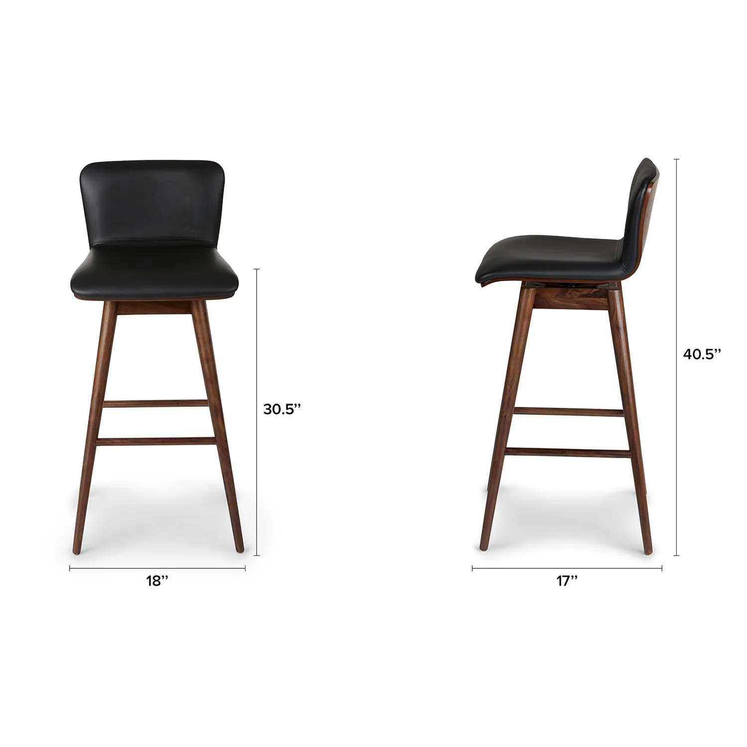 Sede Leather Swivel Bar Stool - Walnut and Black - Image 16