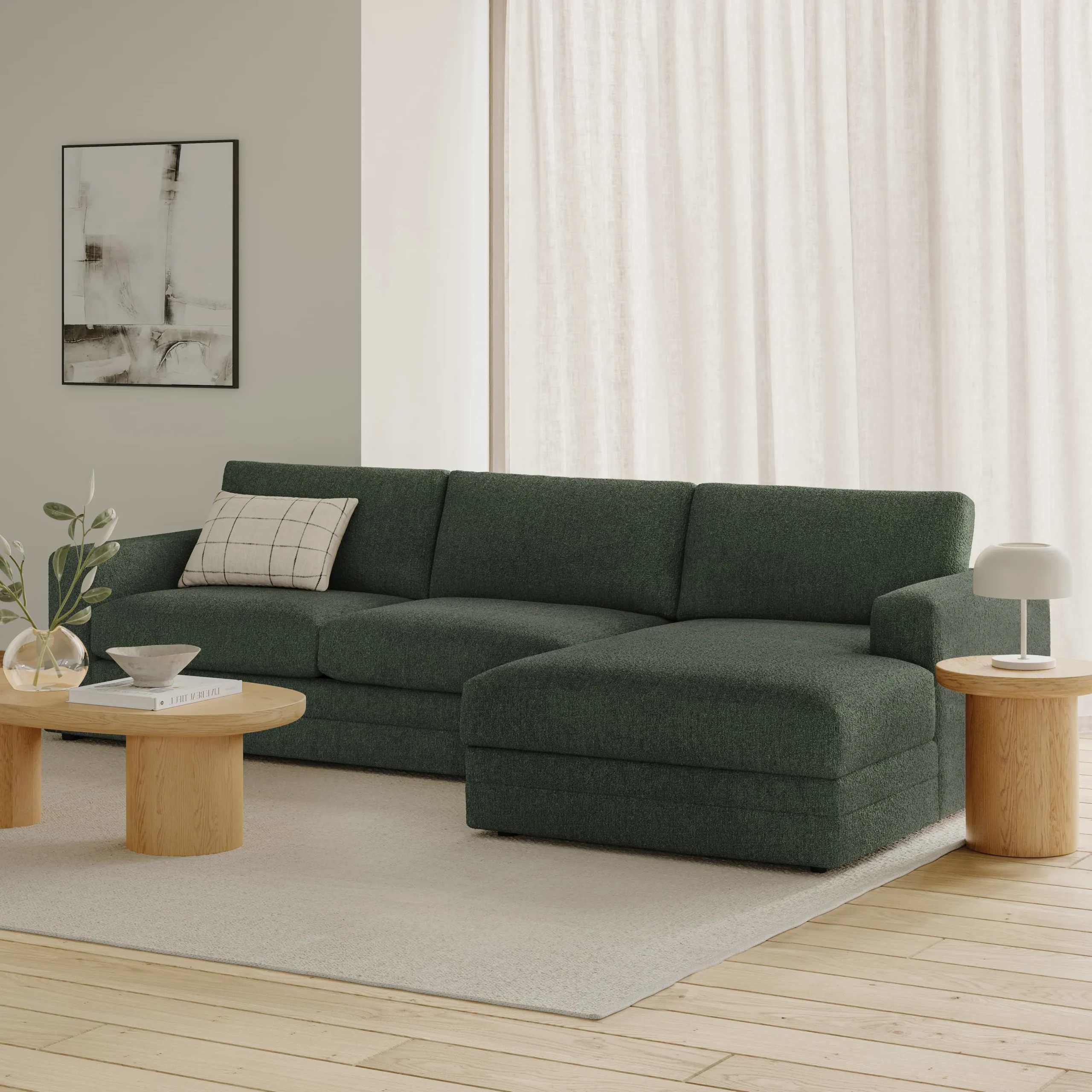 Riley 118_ Right Storage Sleeper Sectional - Green Wool Bouclé - Image 14