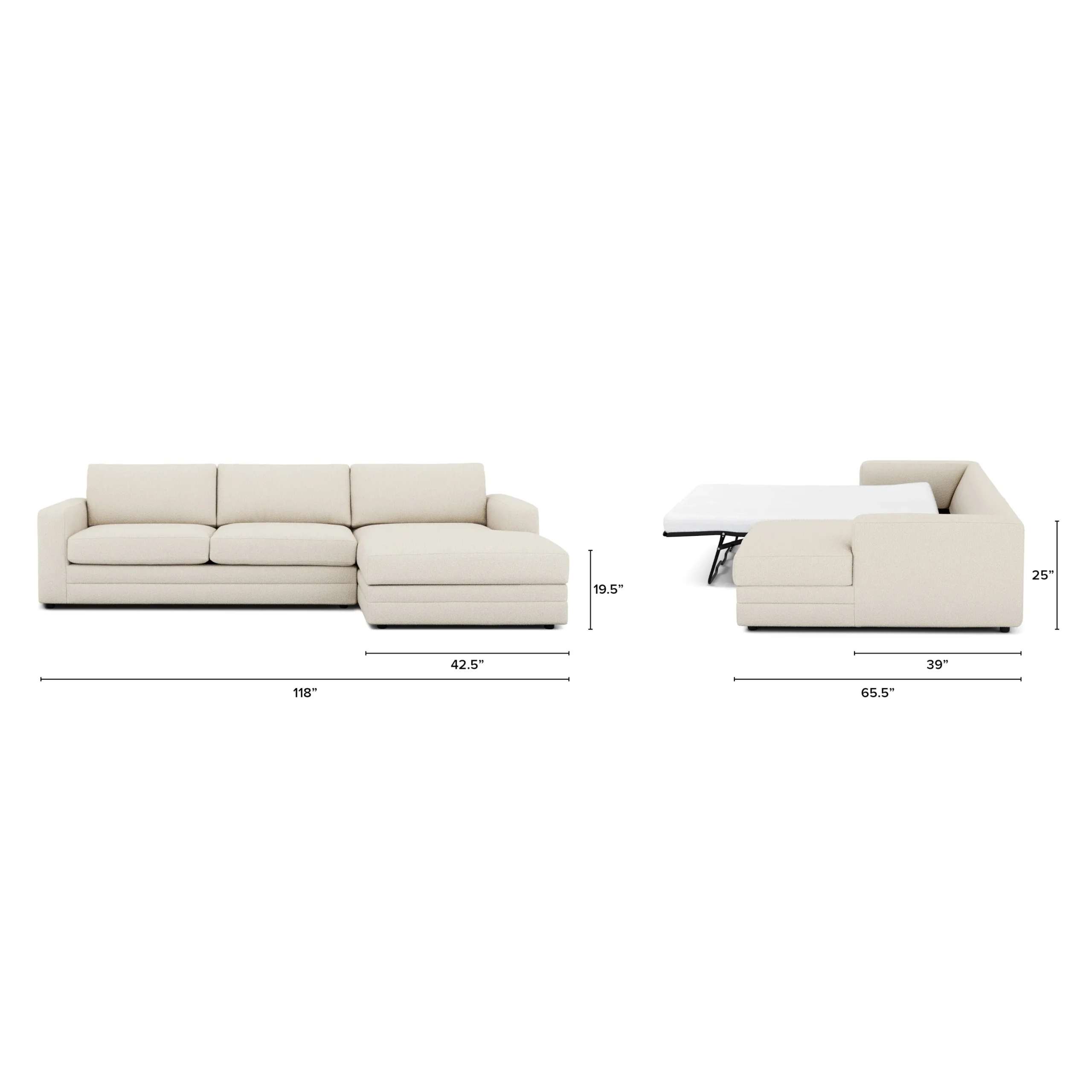 Riley 118_ Right Storage Sleeper Sectional - Ivory Wool Bouclé - Image 14