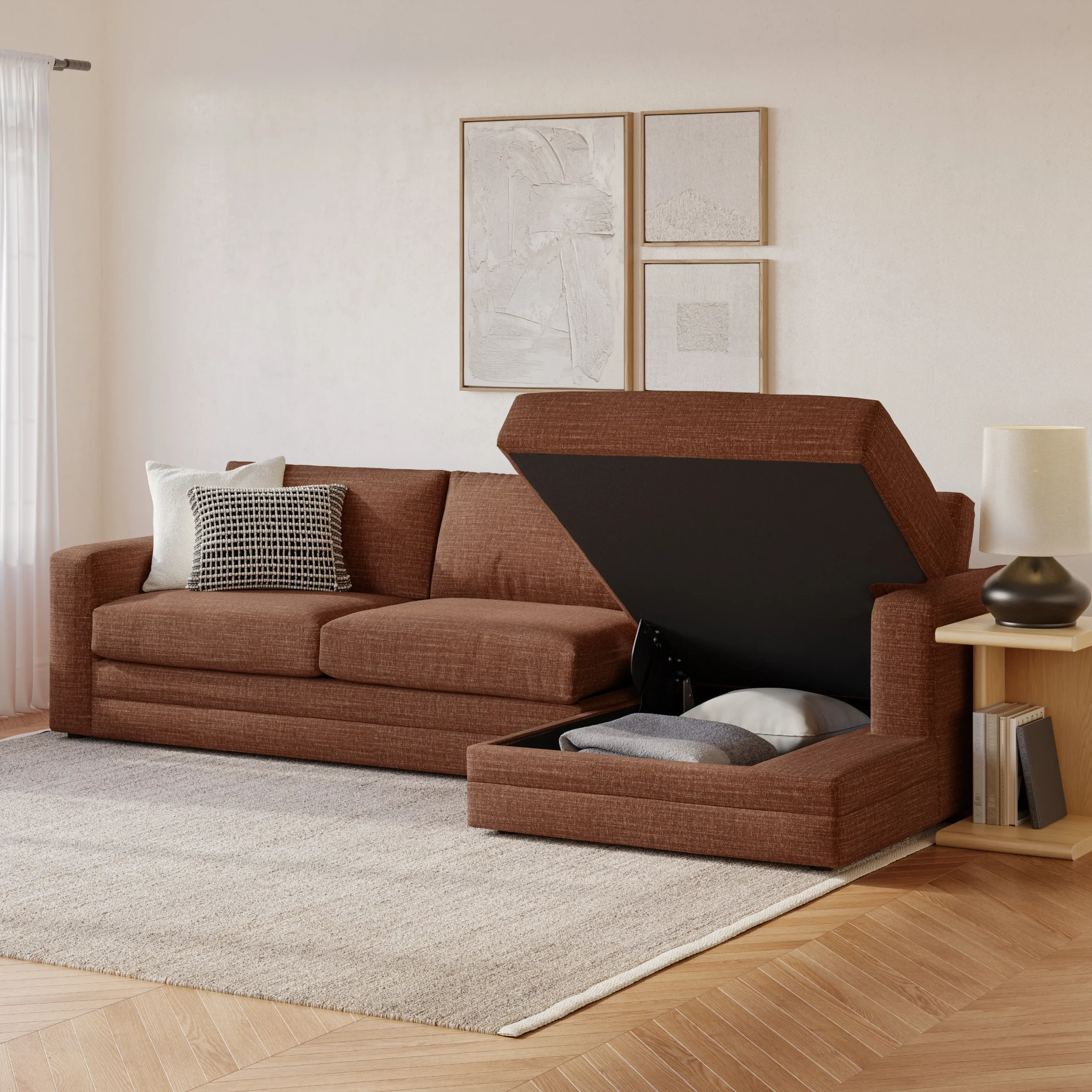 Riley 118_ Right Storage Sleeper Sectional - Napa Rust - Image 14