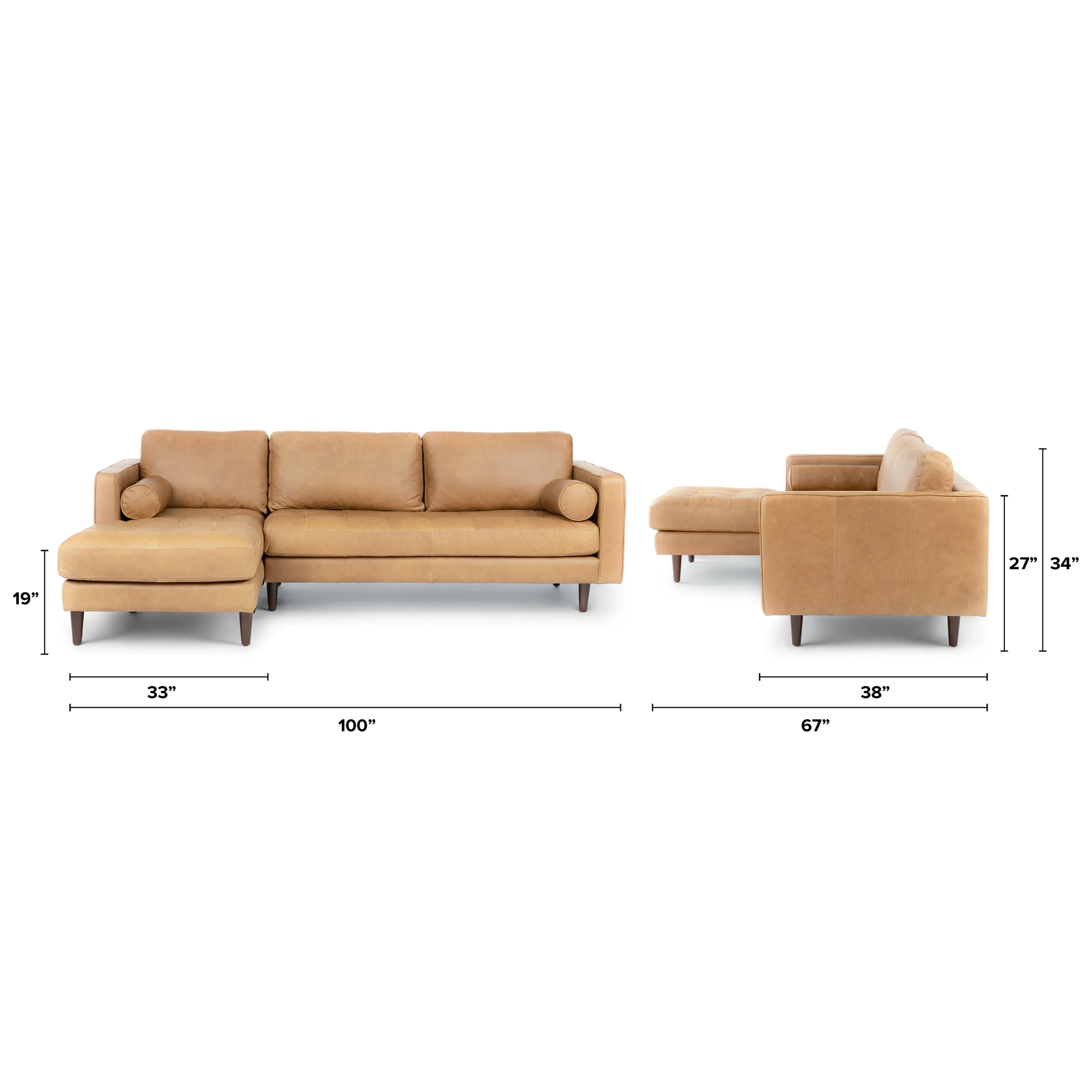 Sven 100_ Tufted Leather Left Sectional - Charme Tan - Image 17