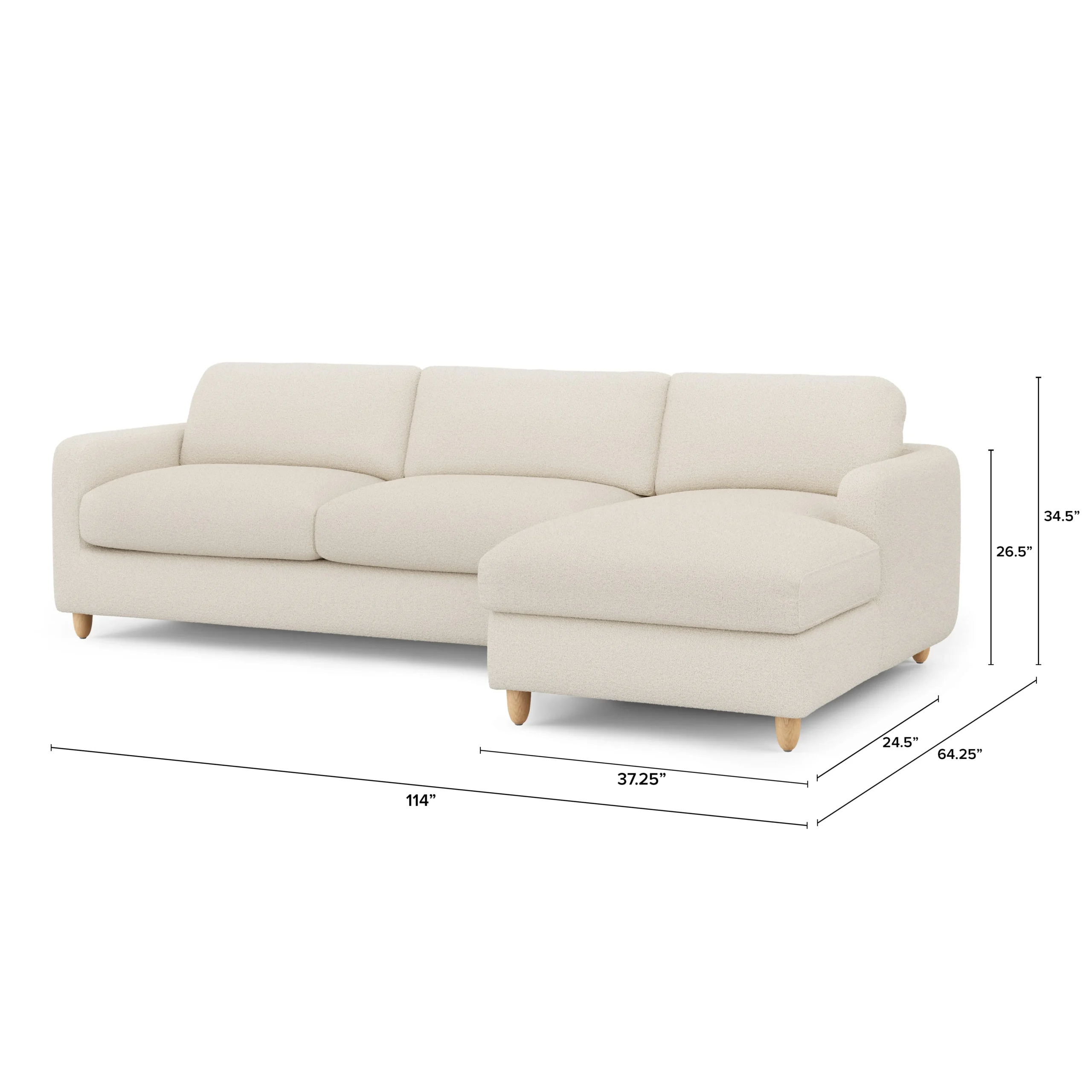 Vati 114_ Right Storage Sleeper Sectional - Natural Oak and Ivory Wool Bouclé - Image 17