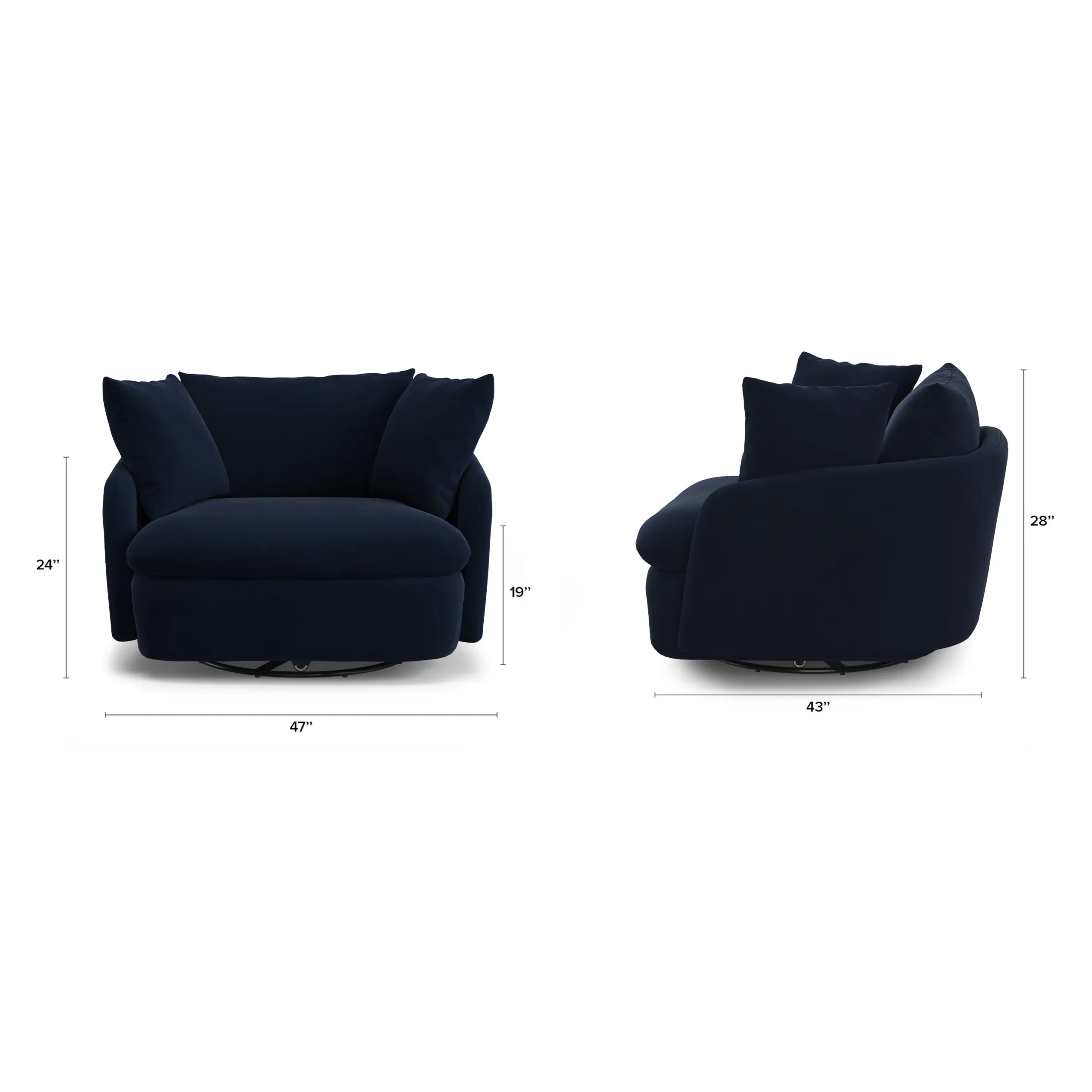 Leigh 47_ Grand Velvet Swivel Lounge Chair - Hale Ink - Image 2