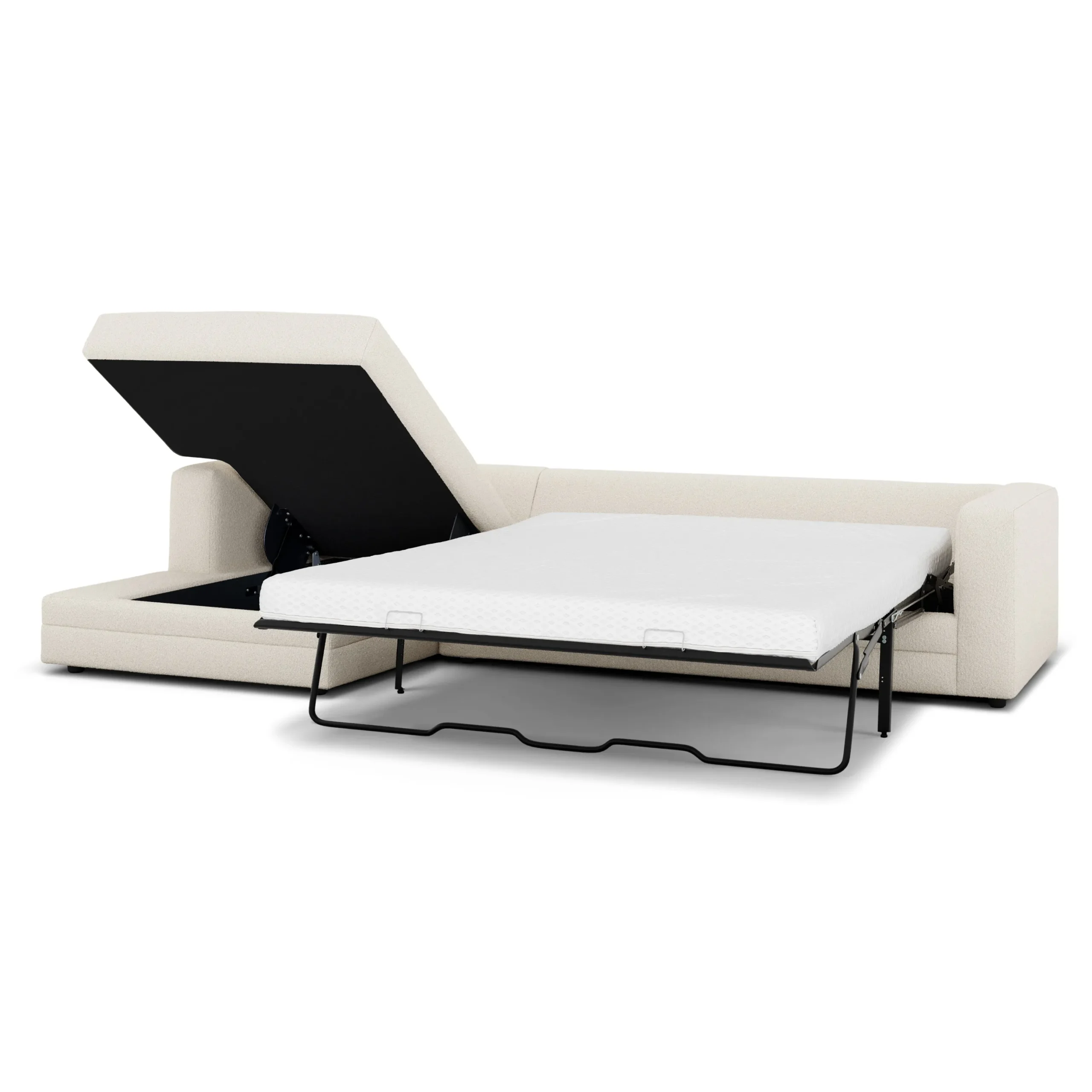 Riley 118_ Left Storage Sleeper Sectional - Ivory Wool Bouclé - Image 17