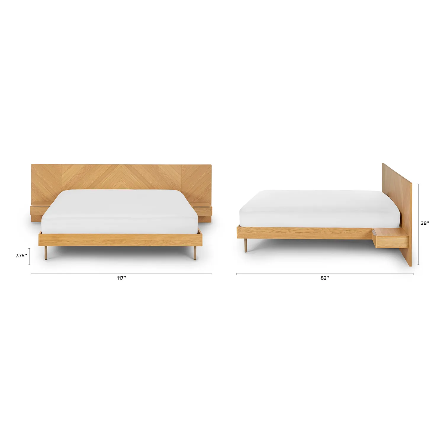 Nera King Low Profile Bed with Nightstands Set - Oak - Image 18