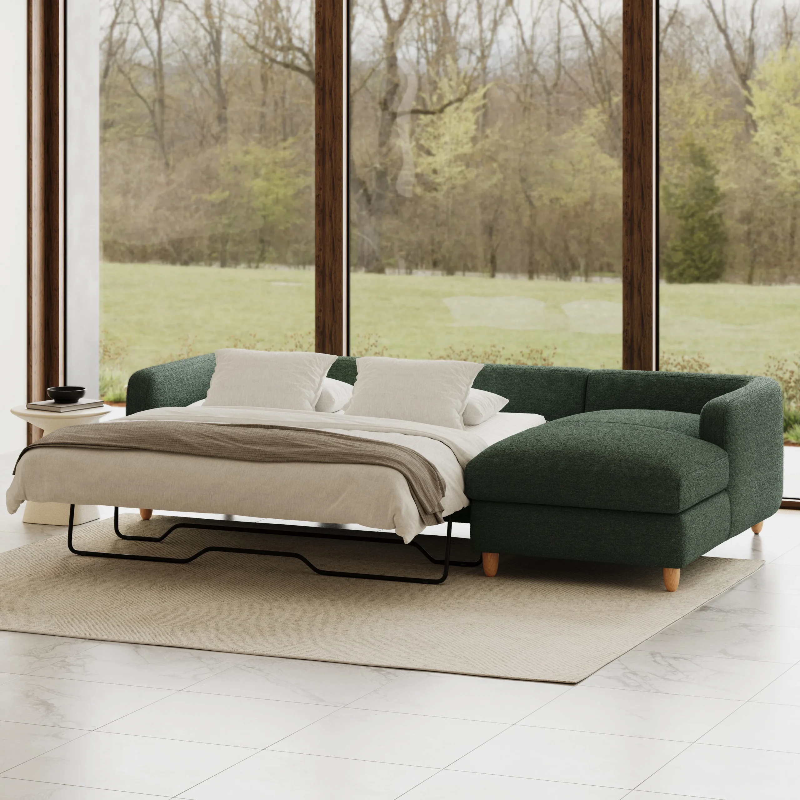 Vati 114_ Right Storage Sleeper Sectional - Natural Oak and Green Wool Bouclé - Image 20