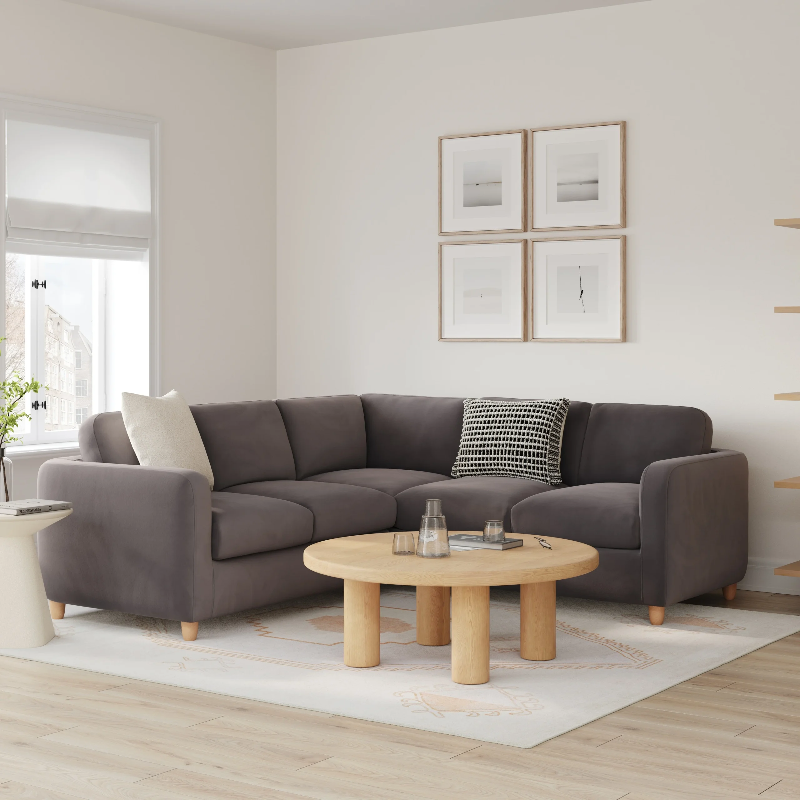 Vati 92_ Velvet Corner Sectional - Natural Oak and Hale Warm Gray - Image 8