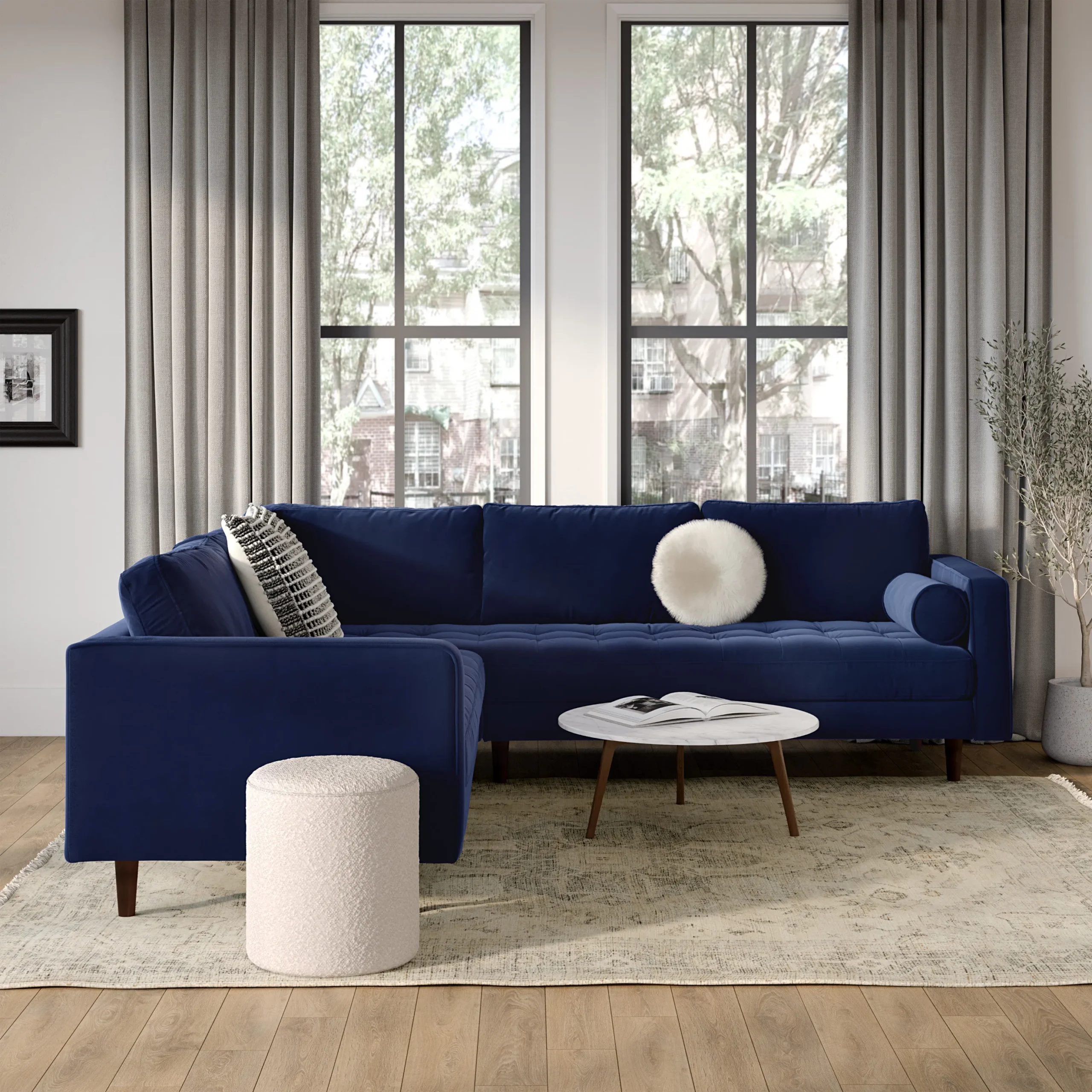 Sven 107_ Tufted Velvet Corner Sectional - Plush Cascadia Blue