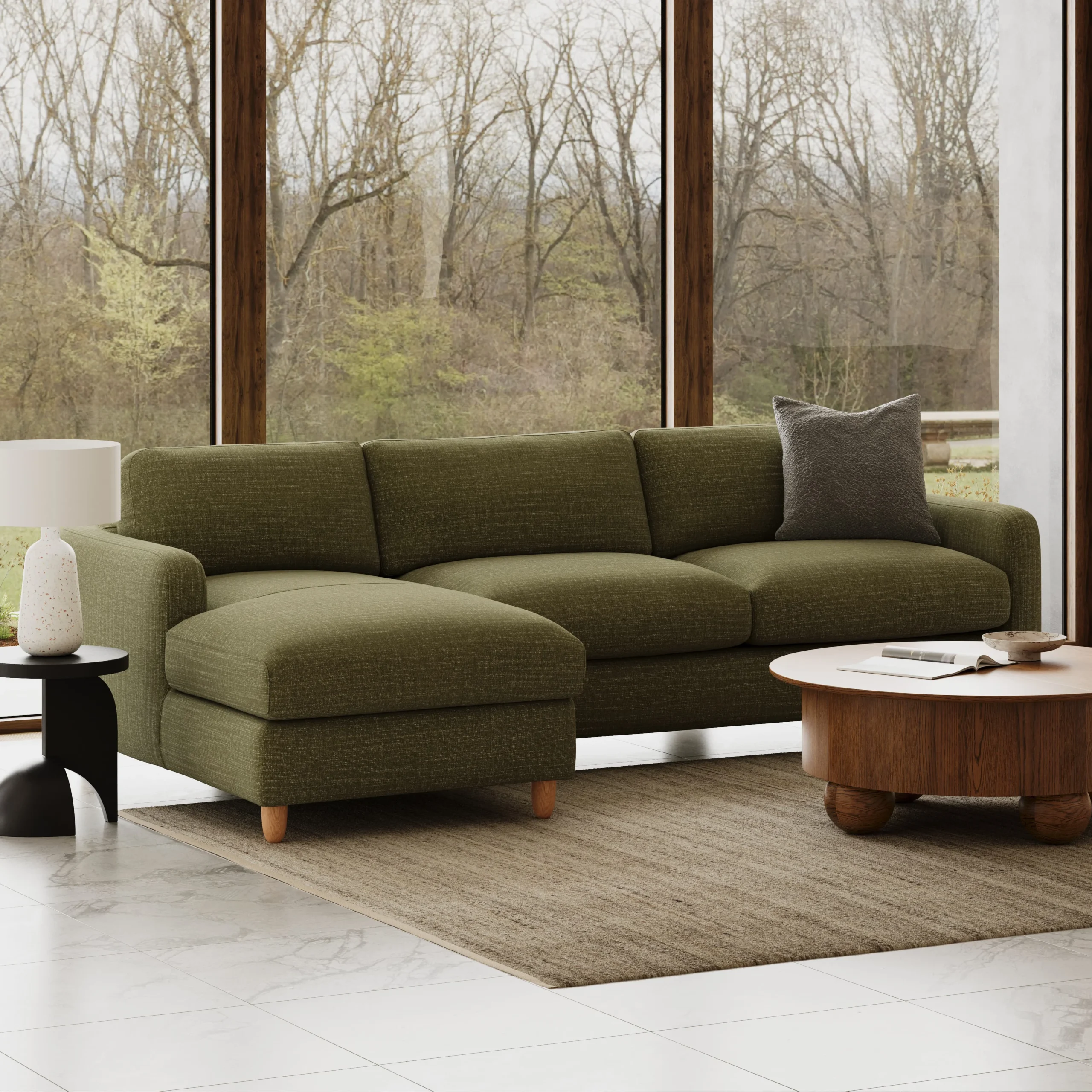 Vati 114_ Left Storage Sleeper Sectional - Natural Oak and Napa Moss