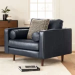 Sven 42_ Tufted Leather Lounge Chair - Oxford Blue