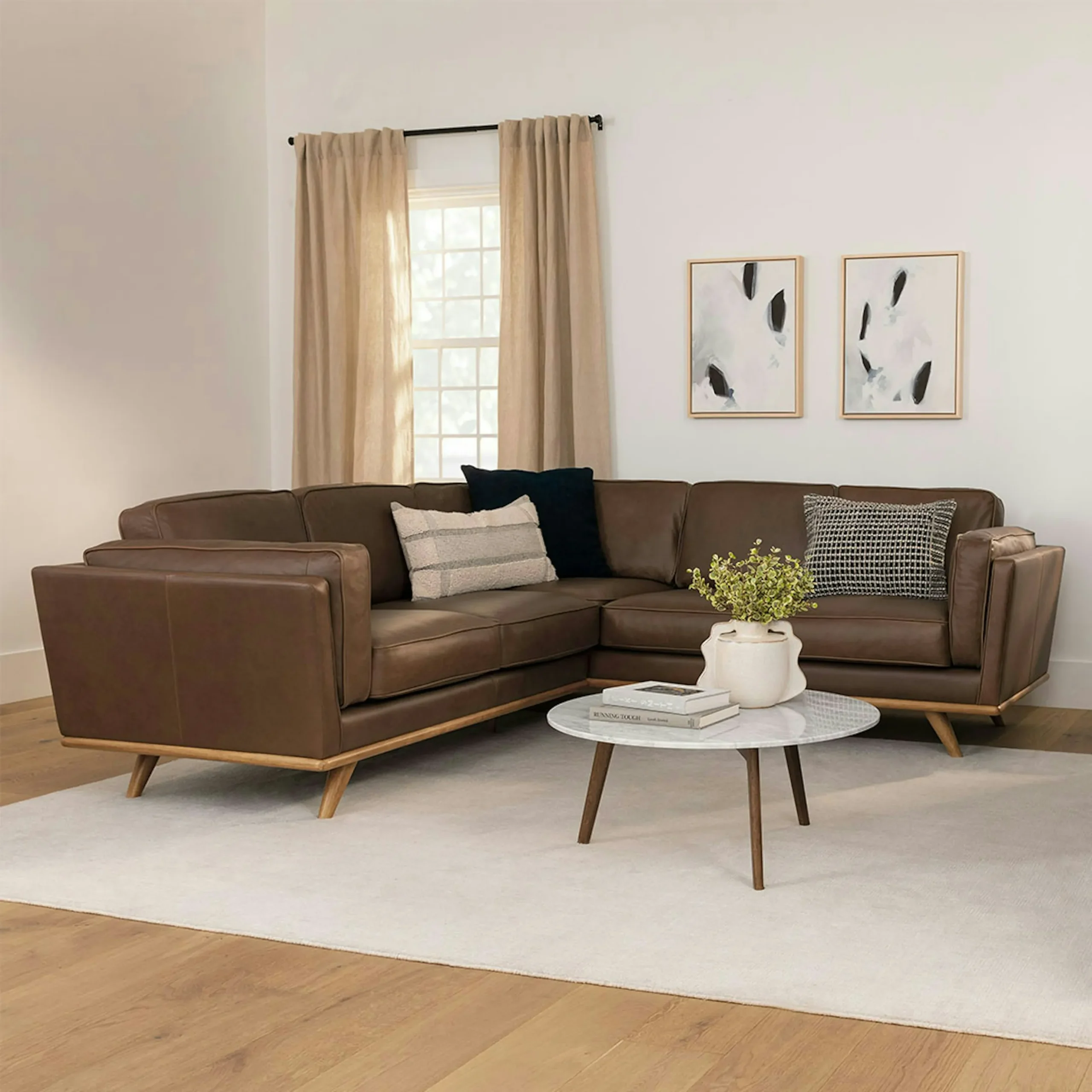 Timber 93_ Leather Corner Sectional - Charme Chocolat