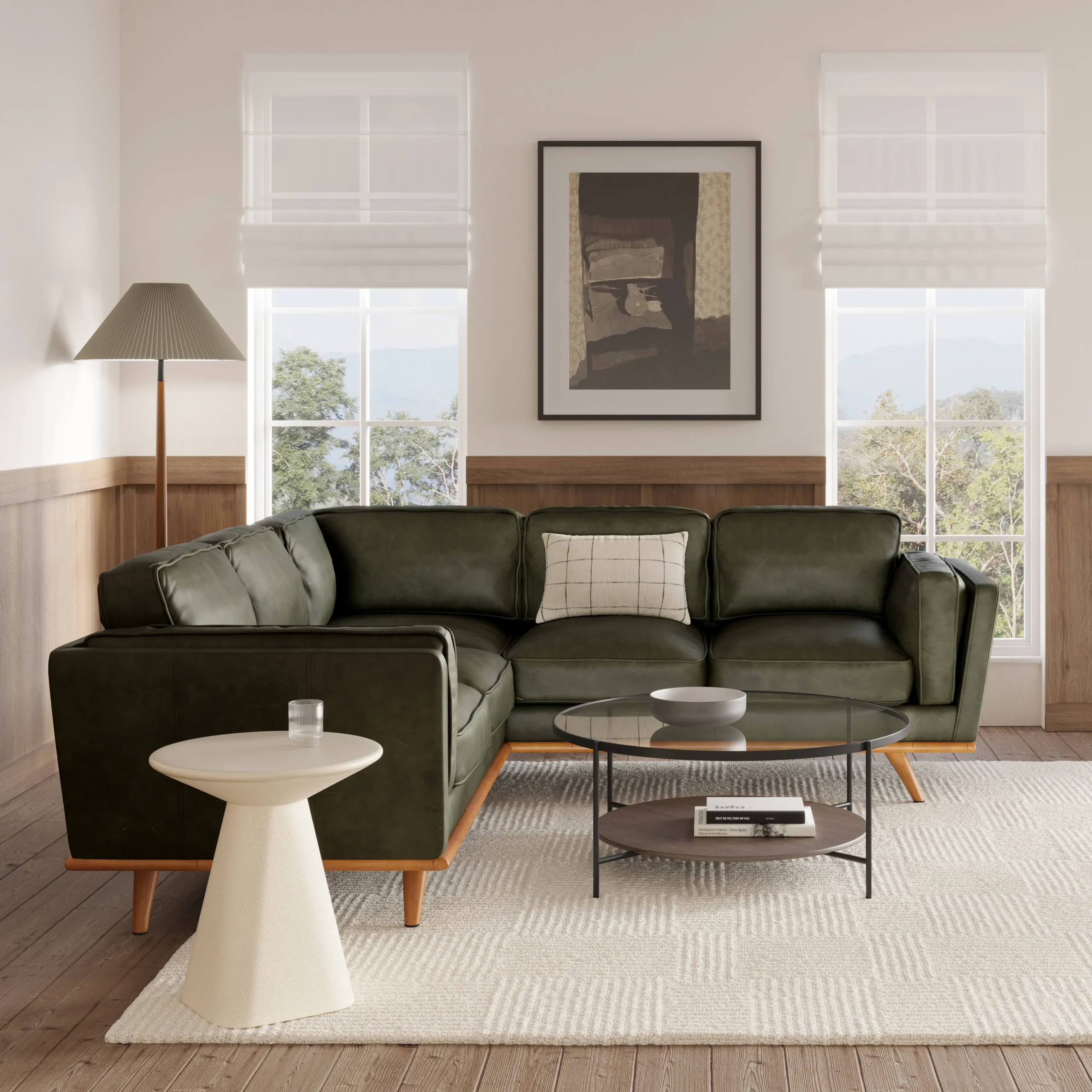 Timber 93_ Leather Corner Sectional - Charme Green