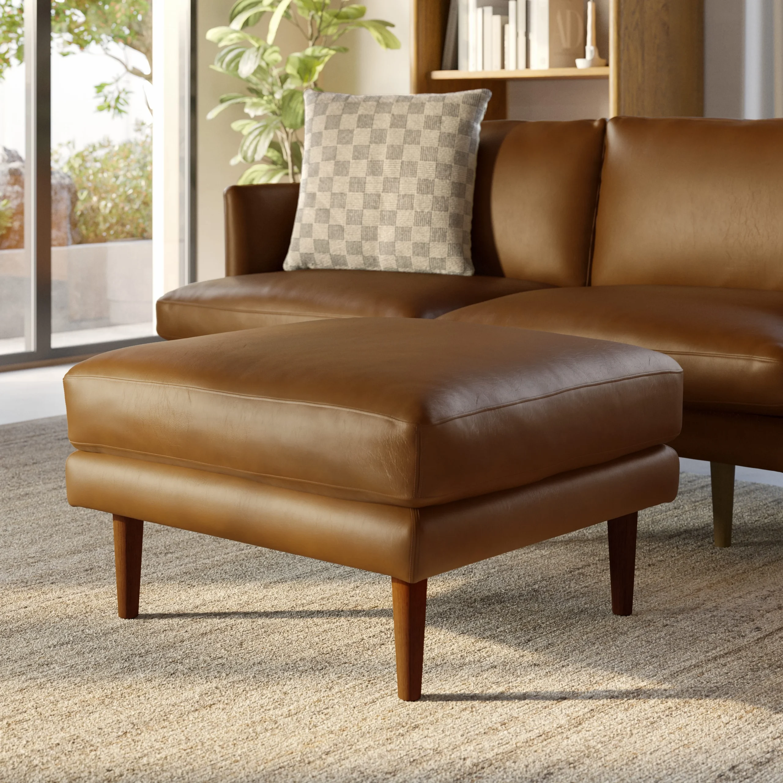 Burrard 29_ Leather Ottoman - Bella Caramel