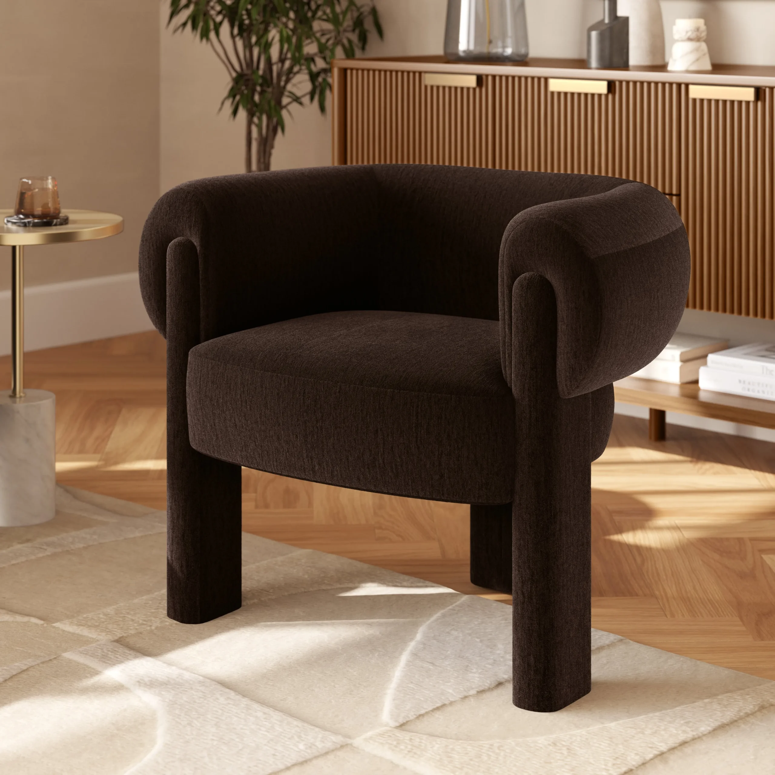 Everse 33.5_ Velvet Lounge Chair - Melange Espresso
