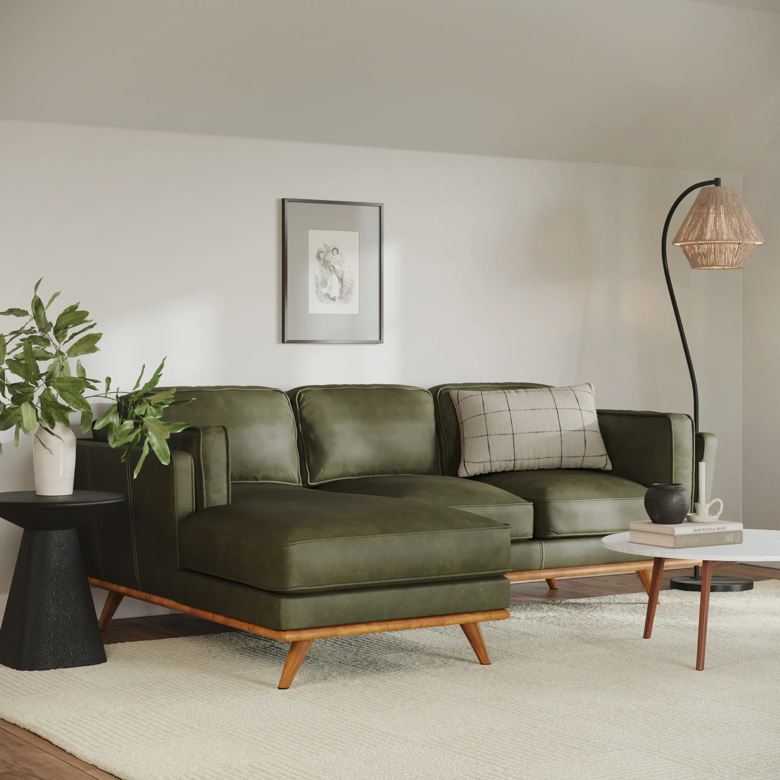 Timber 93_ Leather Left Sectional - Charme Green