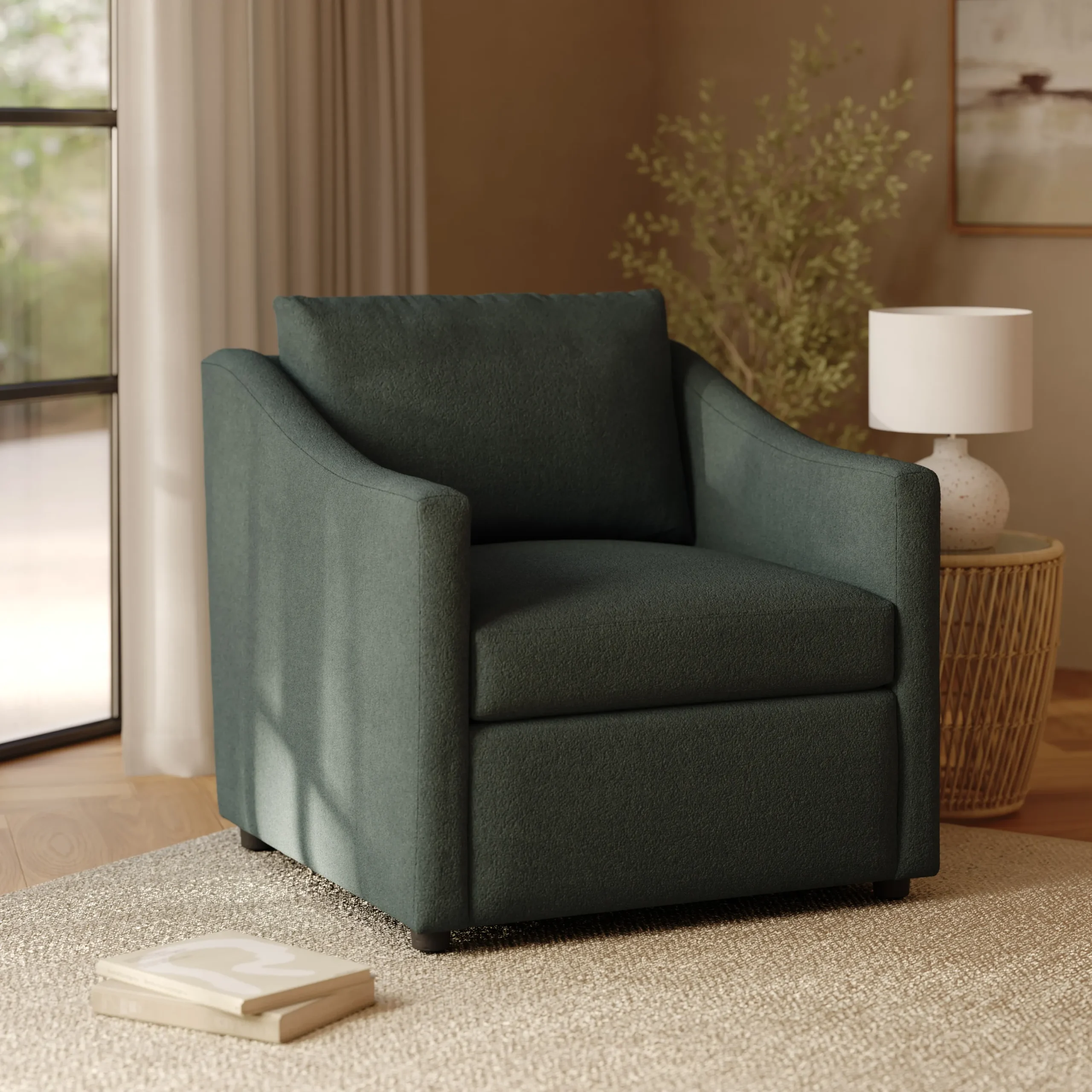 Landry 32.25_ Lounge Chair - Green Wool Bouclé
