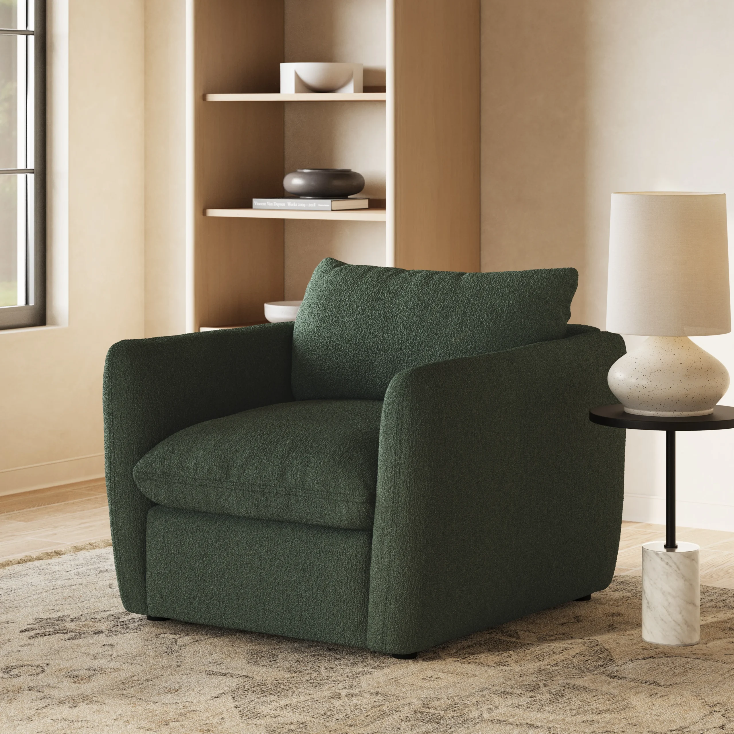 Leigh 42_ Lounge Chair - Green Wool Bouclé