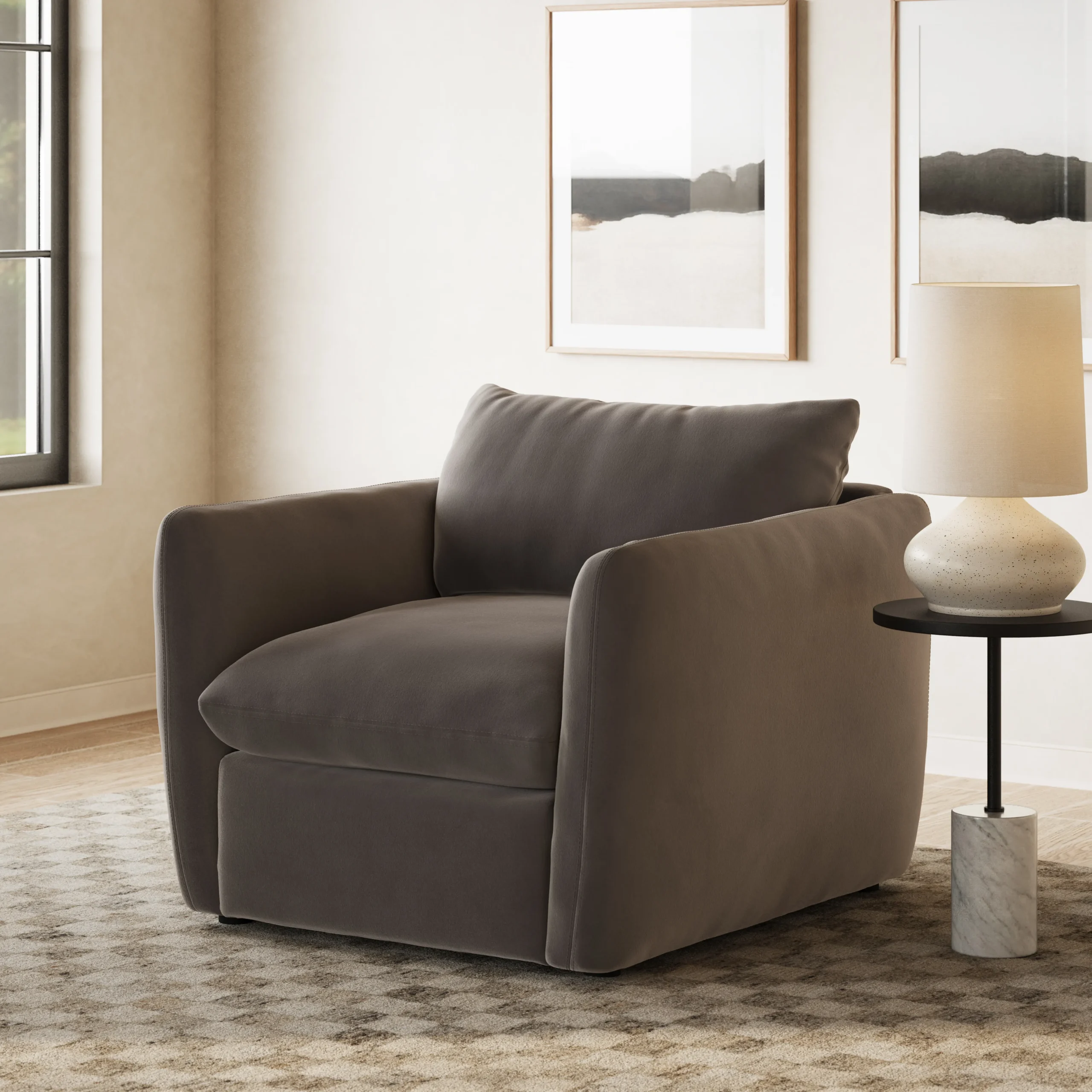 Leigh 42_ Velvet Lounge Chair - Hale Warm Gray