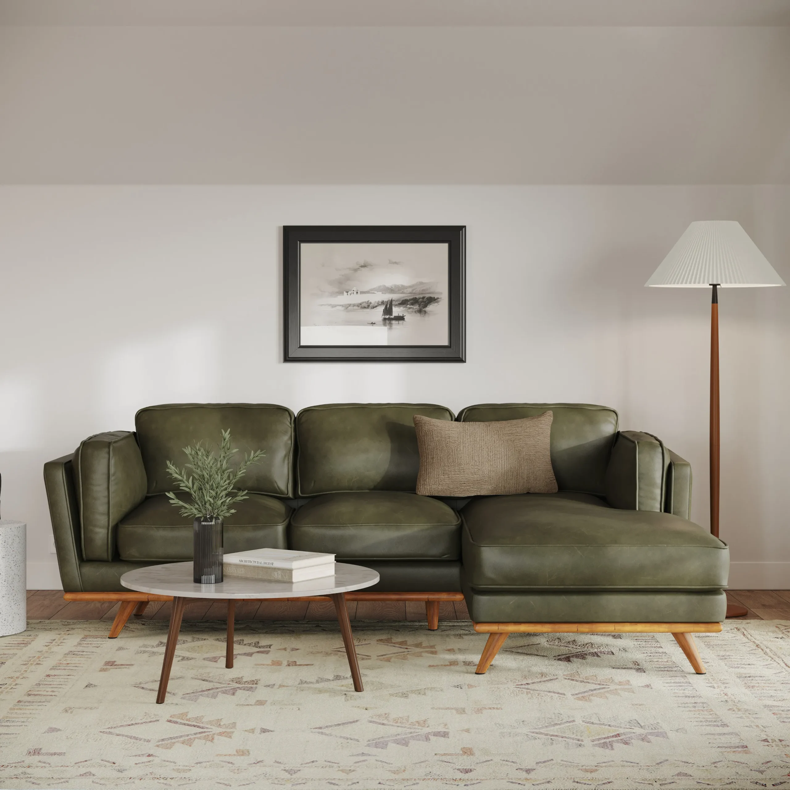 Timber 93_ Leather Right Sectional - Charme Green