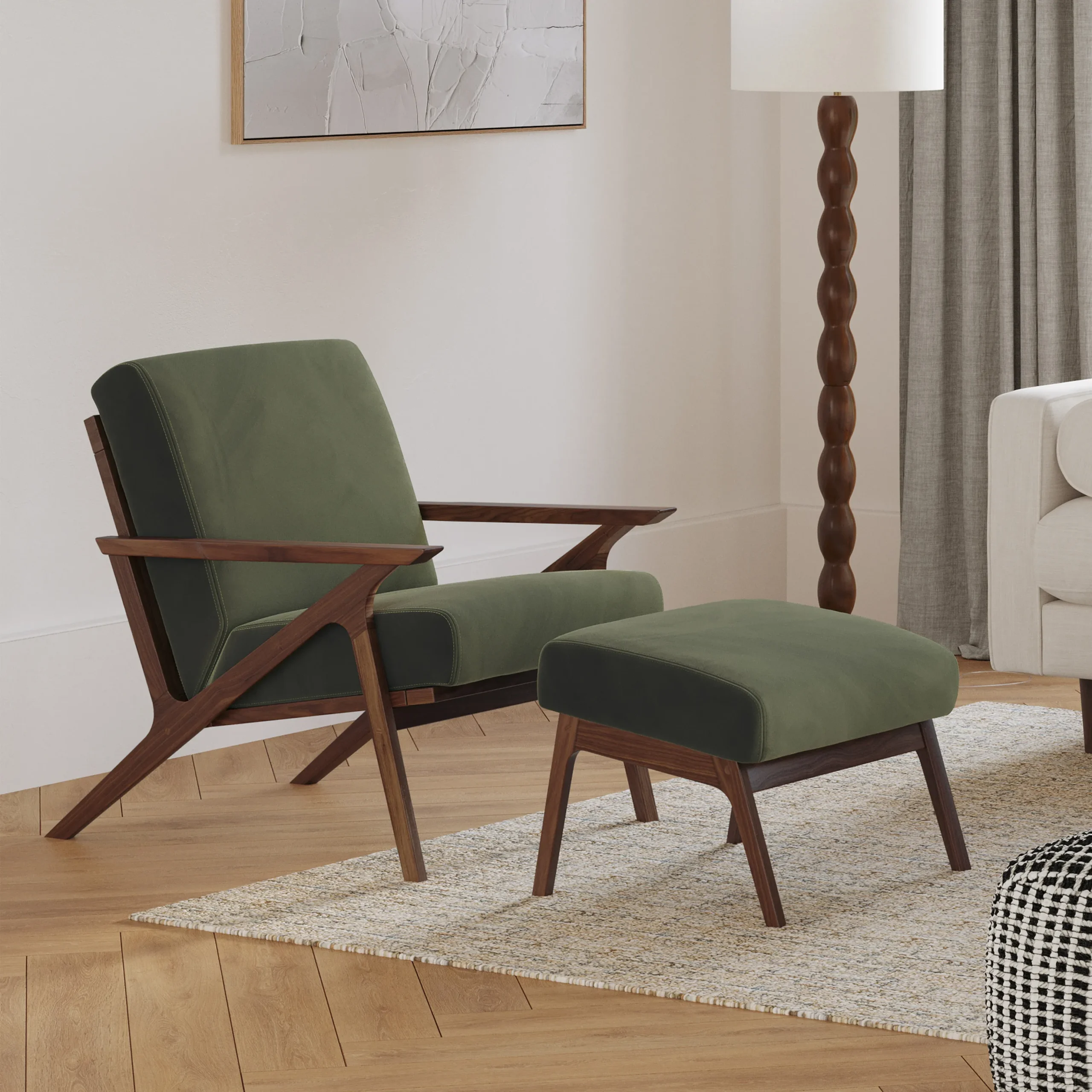Otio 26_ Velvet Lounge Set - Walnut and Hale Fir Green