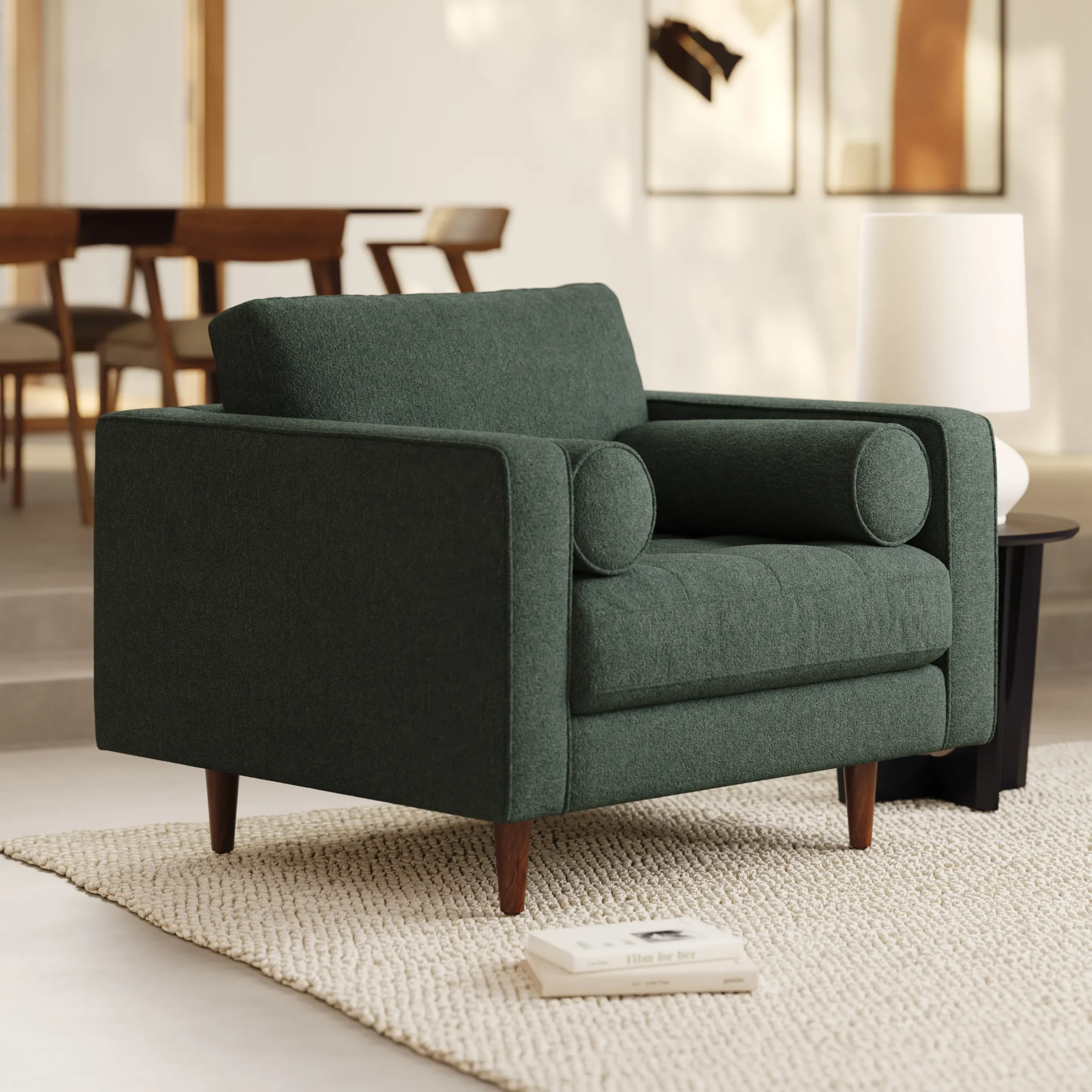 Sven 42_ Tufted Lounge Chair - Green Wool Bouclé