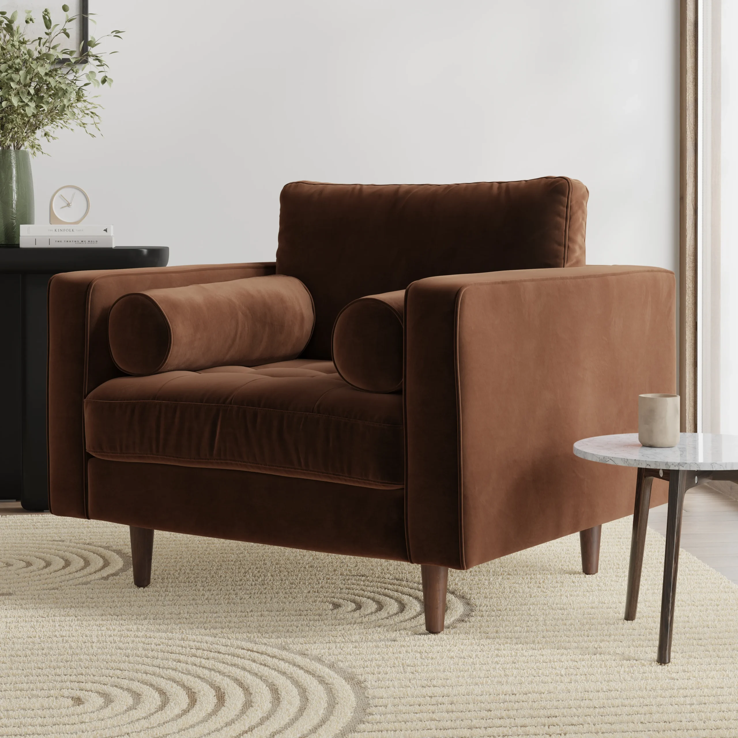 Sven 42_ Tufted Velvet Lounge Chair - Plush Pacific Brown