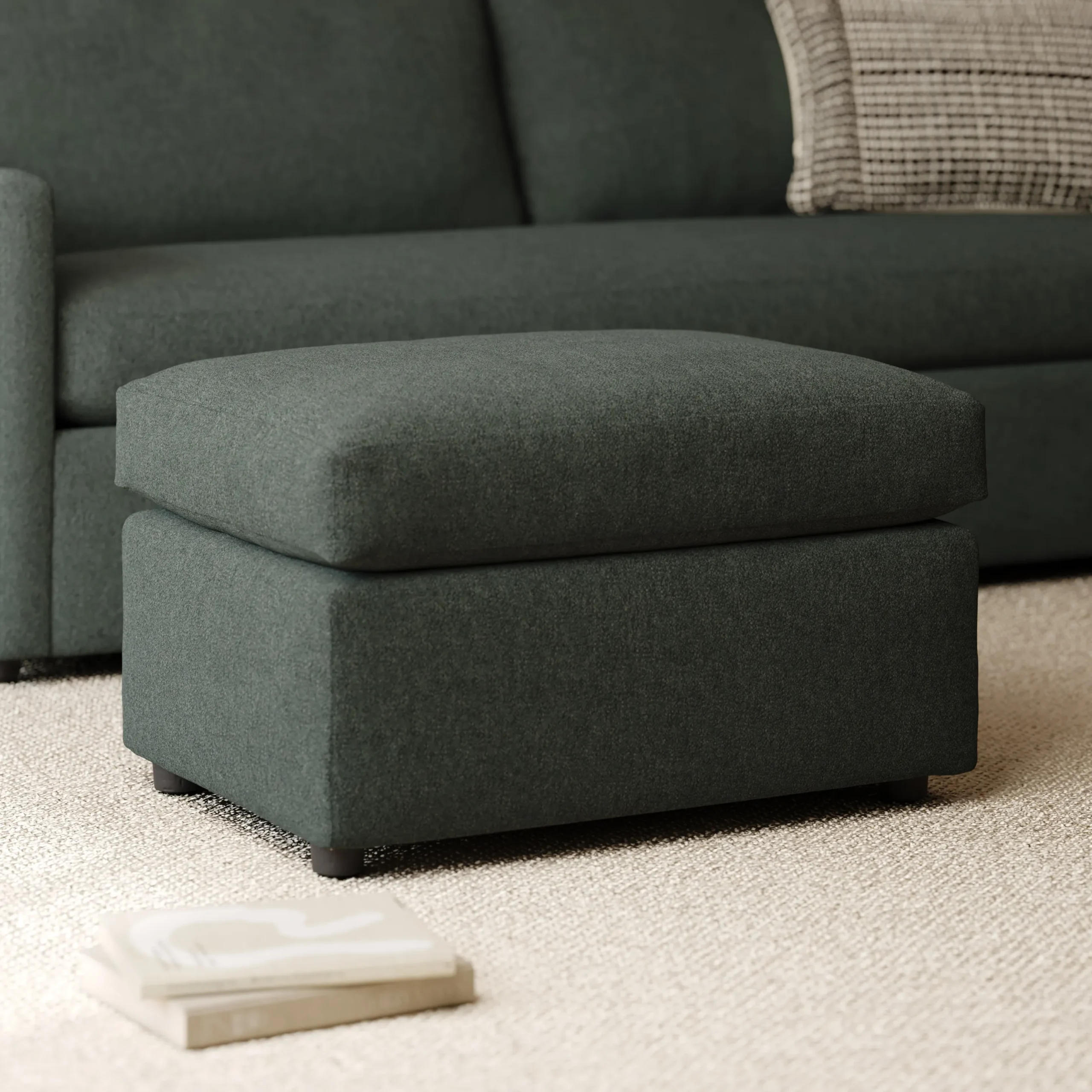 Landry 28_ Ottoman - Green Wool Bouclé