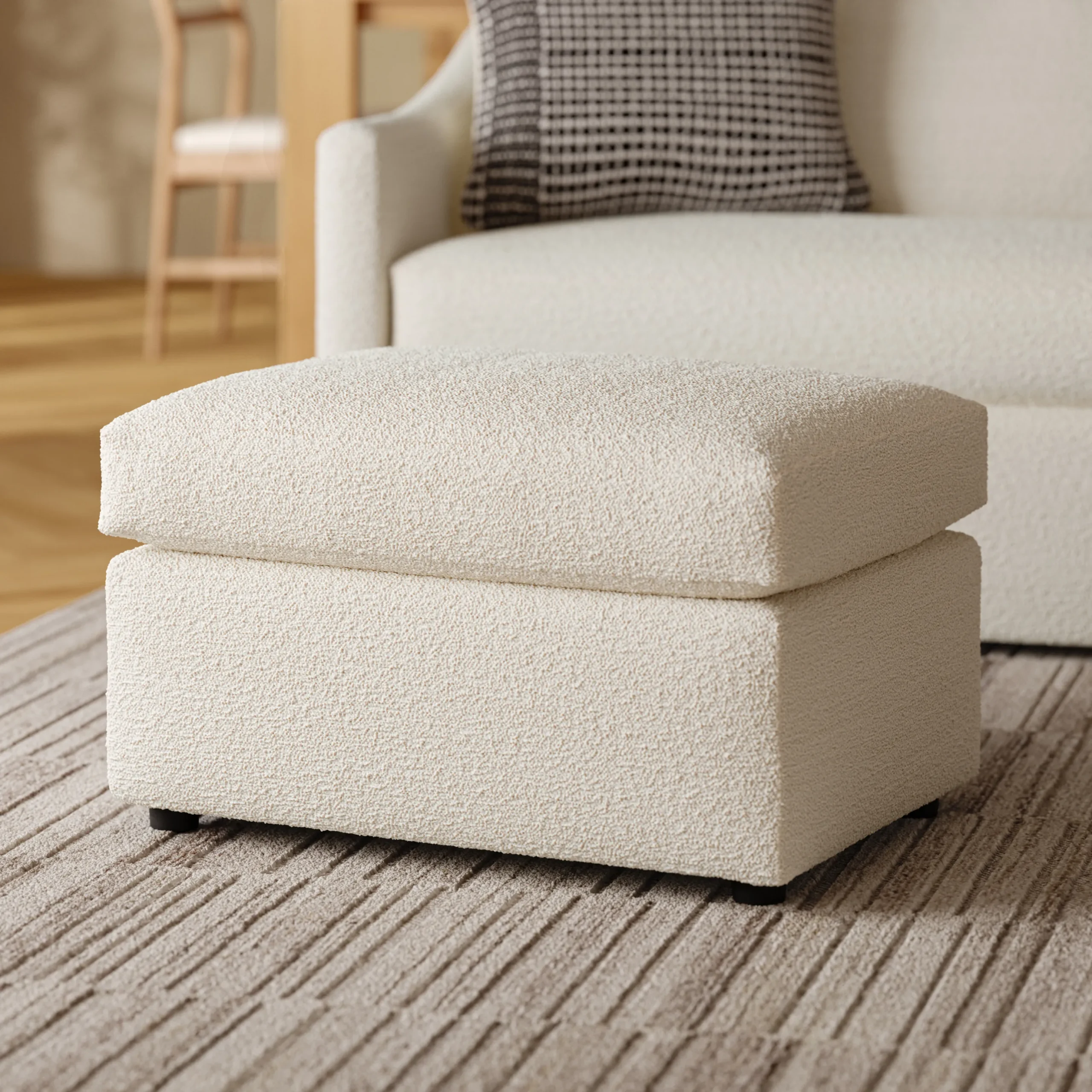 Landry 28_ Ottoman - Ivory Wool Bouclé