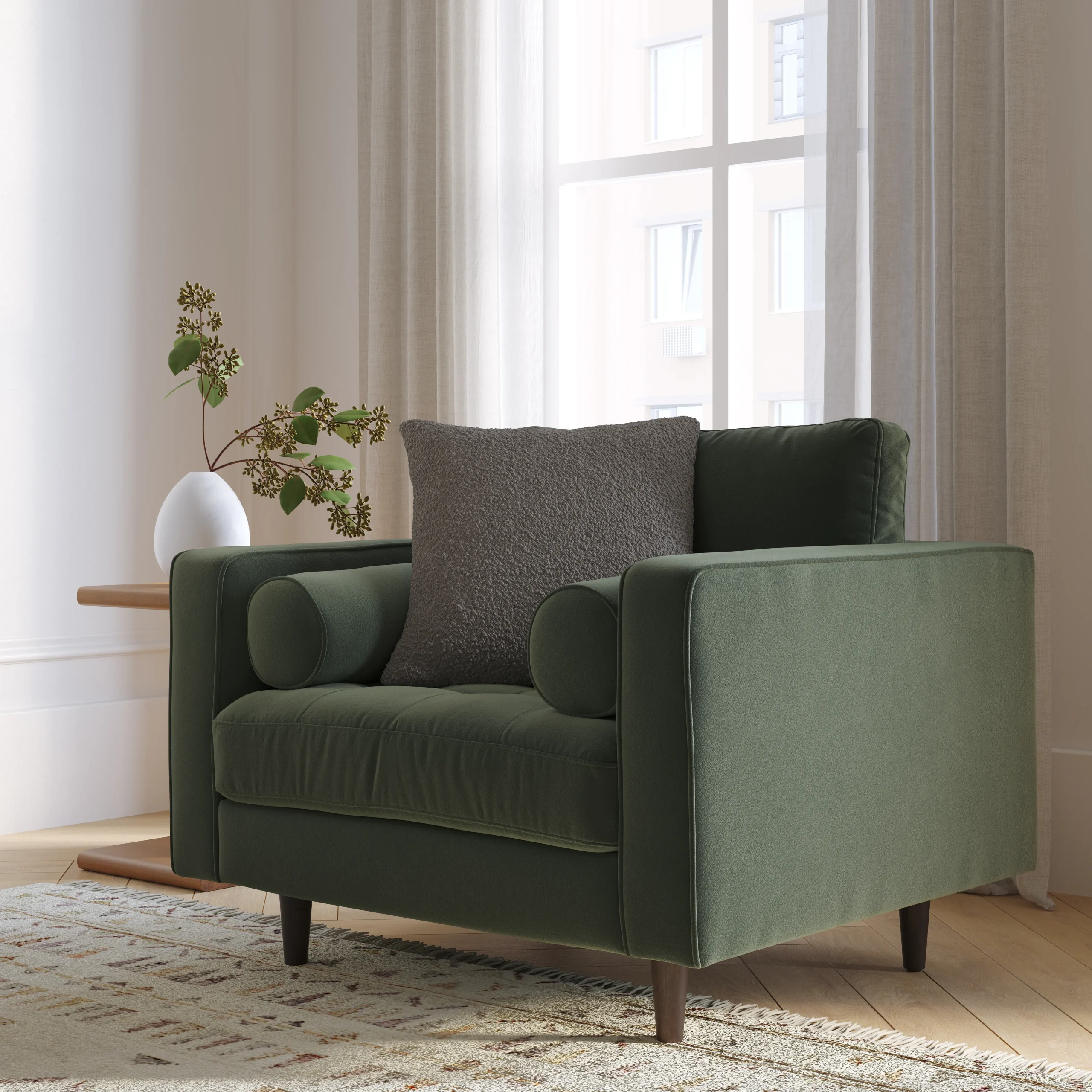 Sven 42_ Tufted Velvet Lounge Chair - Plush Pacific Green
