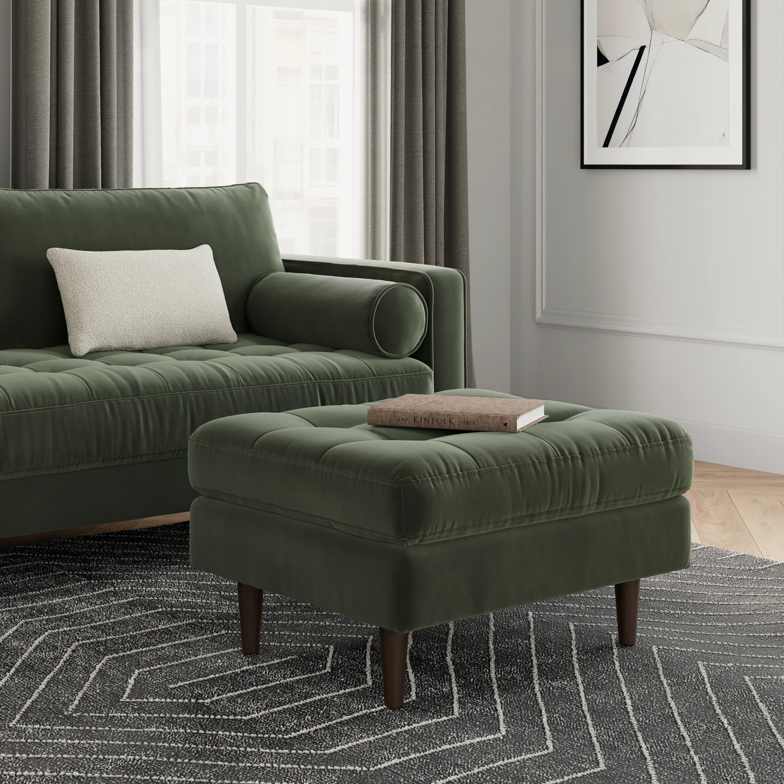 Sven 30_ Velvet Ottoman - Plush Pacific Green