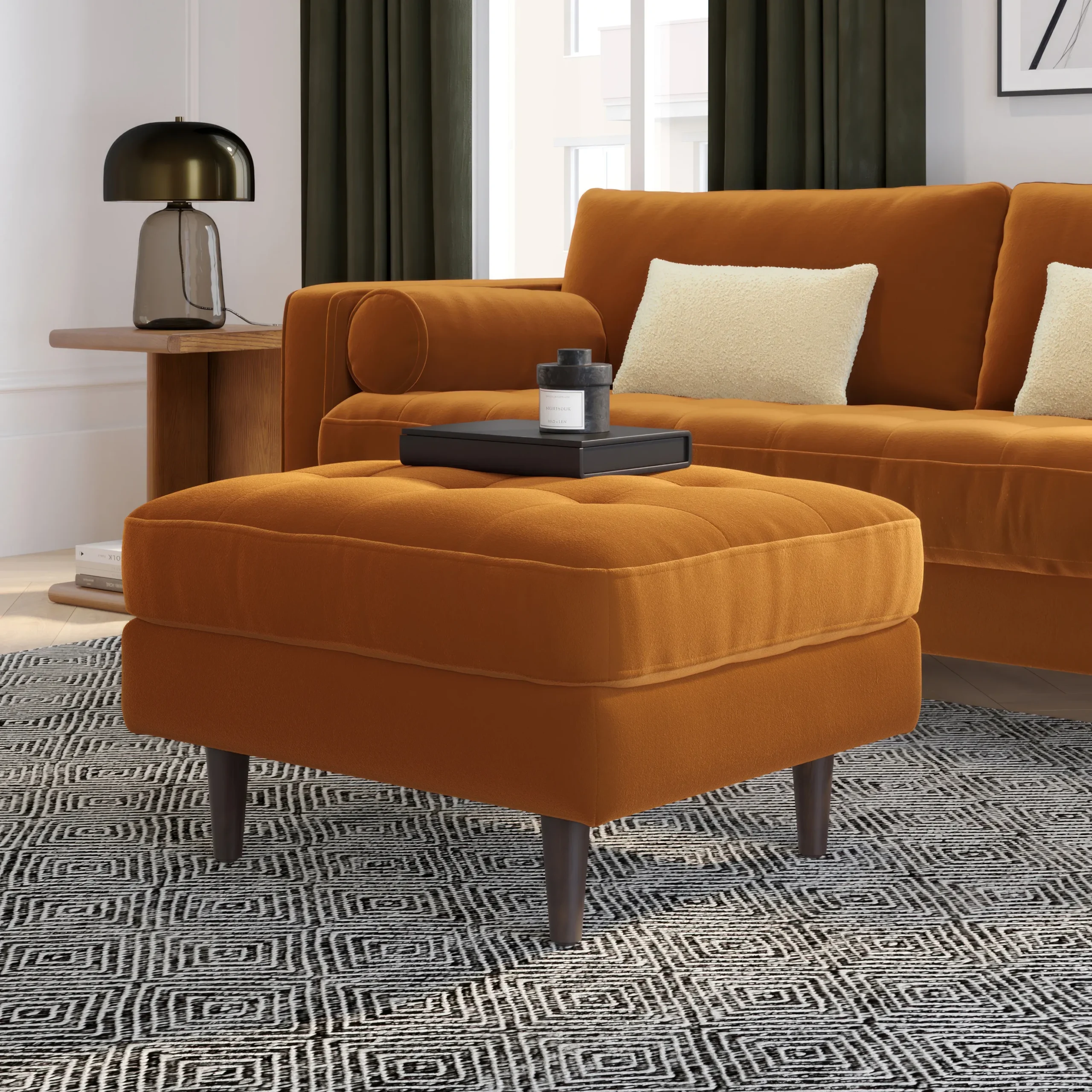 Sven 30_ Velvet Ottoman - Plush Pacific Ginger