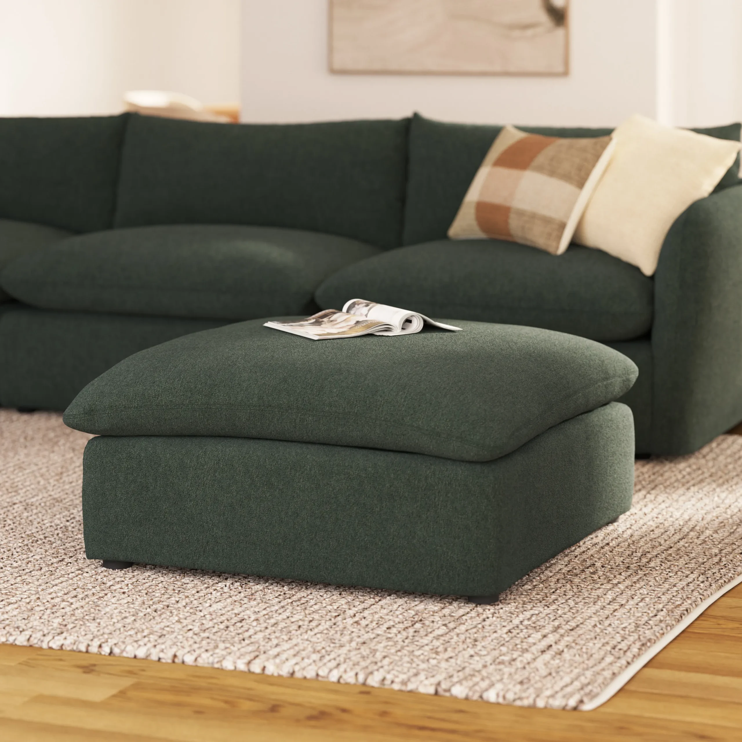 Leigh 41_ Ottoman - Green Wool Bouclé