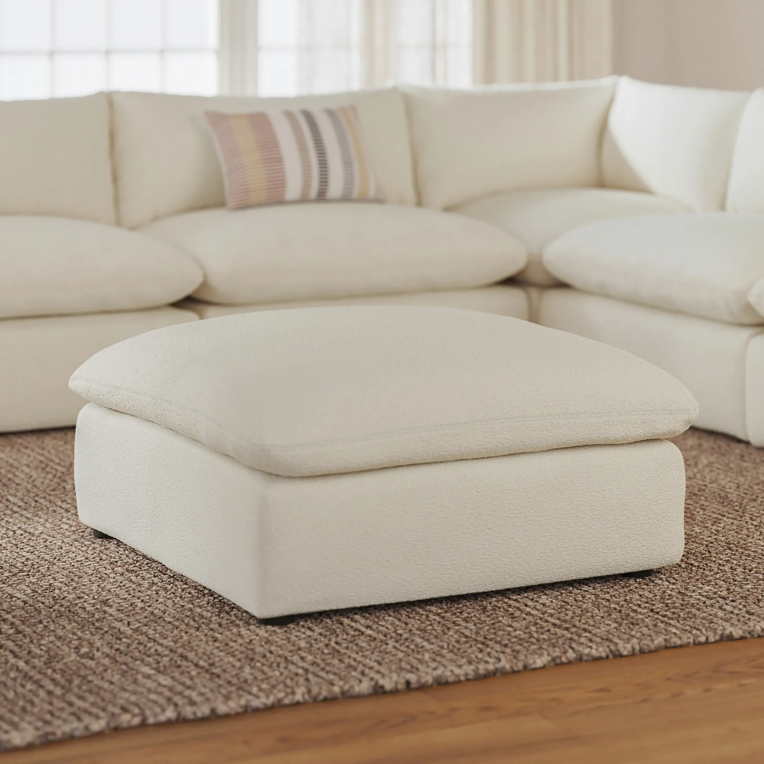 Leigh 41_ Ottoman - Ivory Wool Bouclé